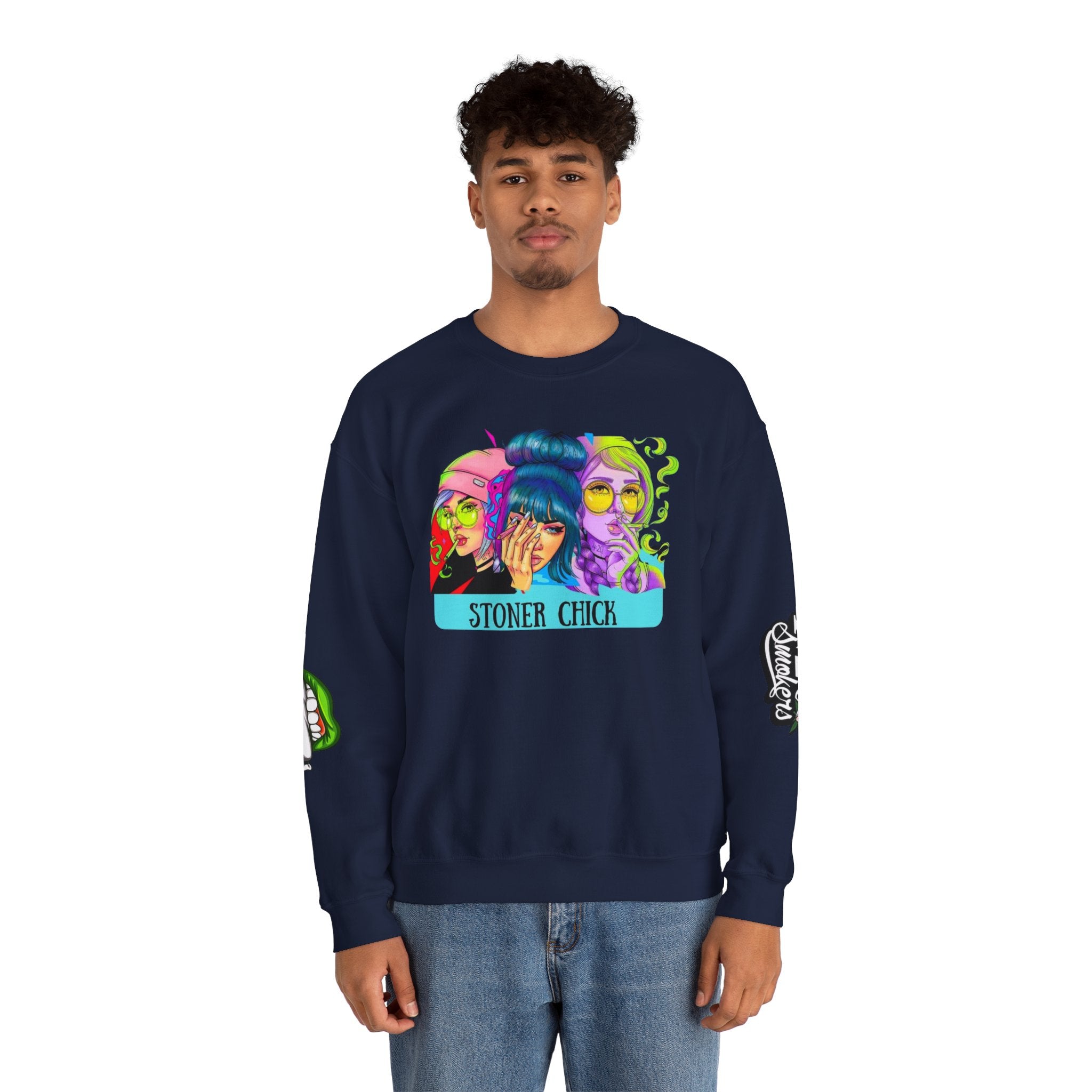 Stoner Chicks Crewneck Sweatshirt — Retro Cannabis Graphic
