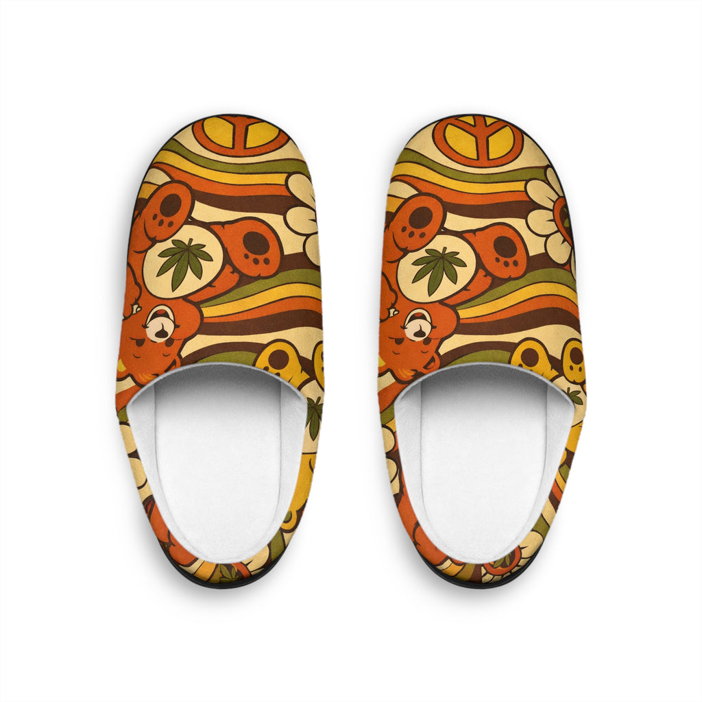 Retro Floral Peace Slippers — Women's Cozy Indoor House Shoes