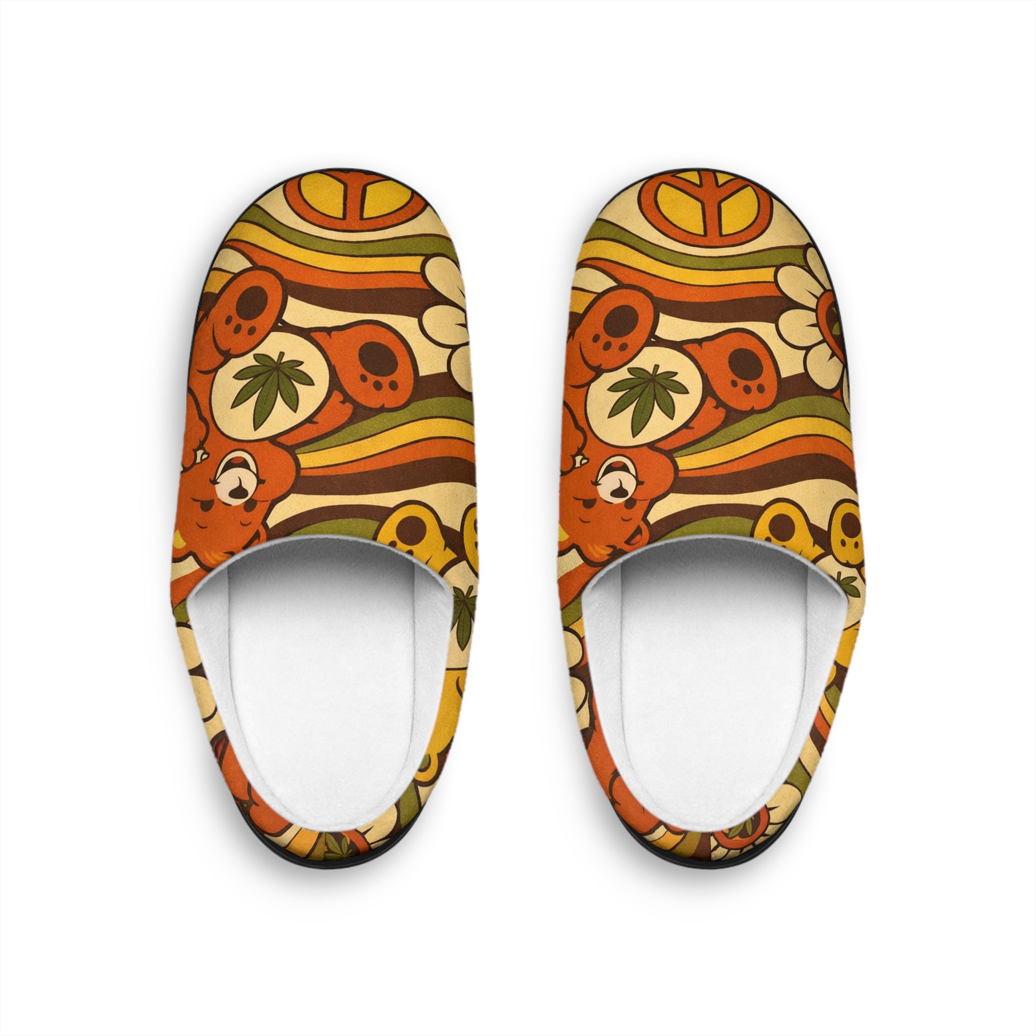 Retro Floral Peace Slippers — Women's Cozy Indoor House Shoes