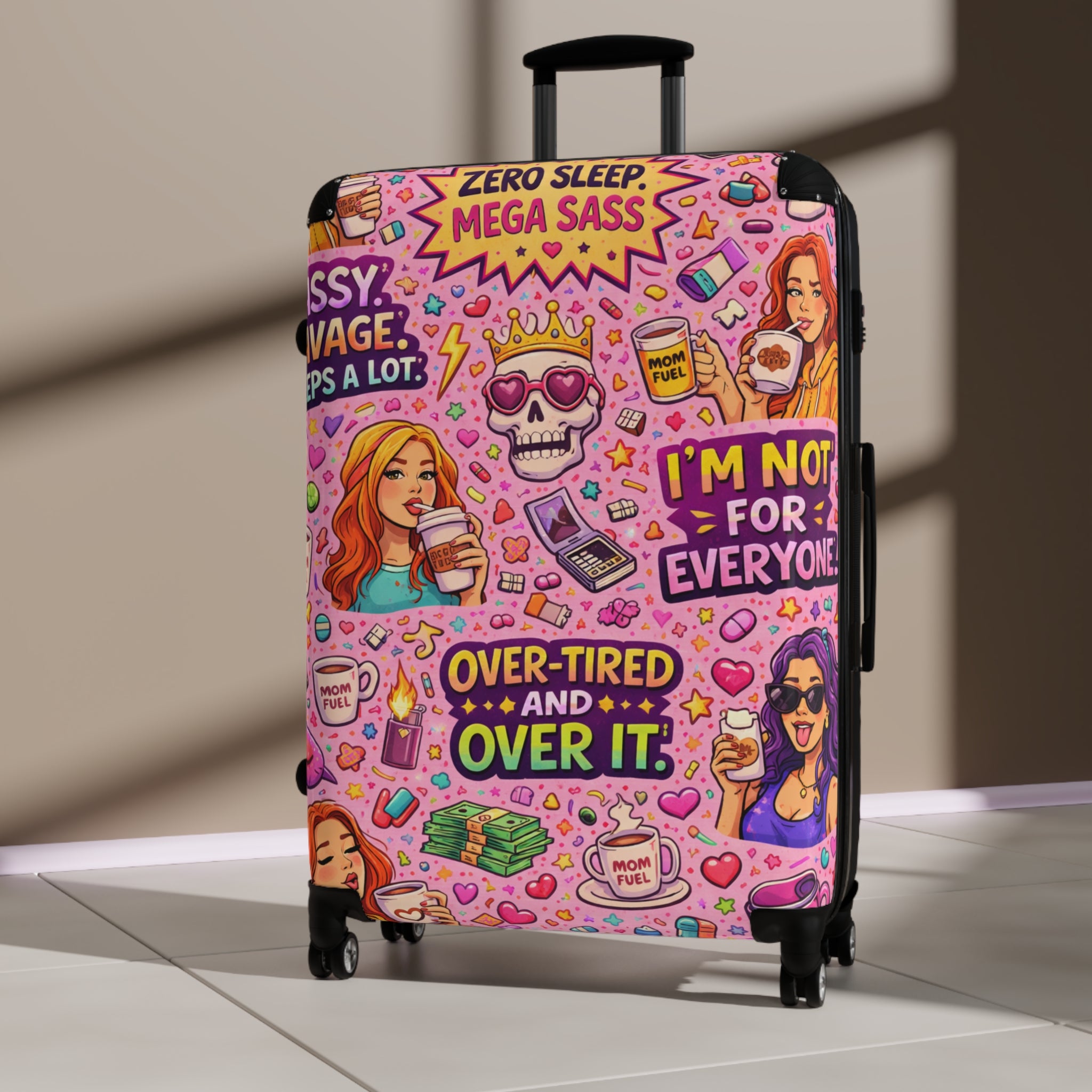 Carry-On Suitcase — "Over-Tired and Over It" Pink Sassy Travel Luggage