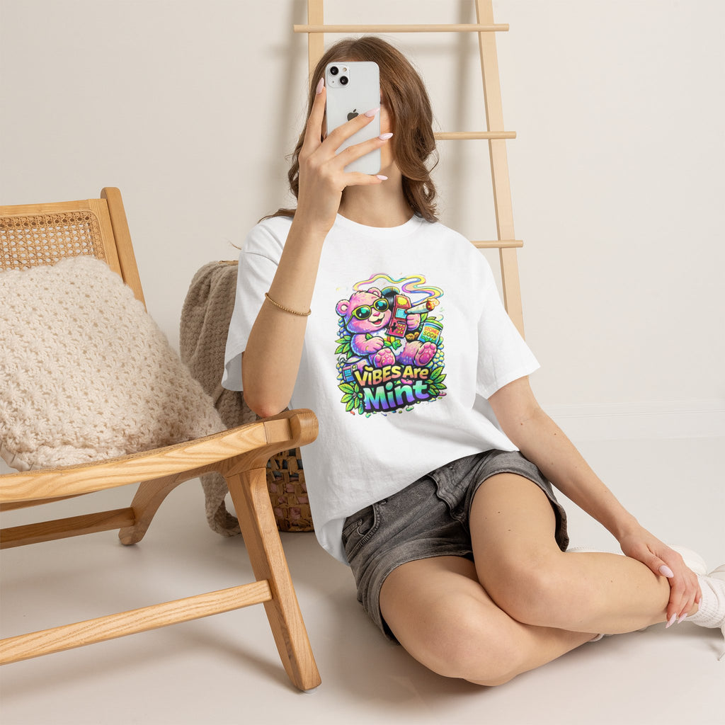 Mint Vibes Bear Tee — Cute Retro Cartoon Graphic T-Shirt