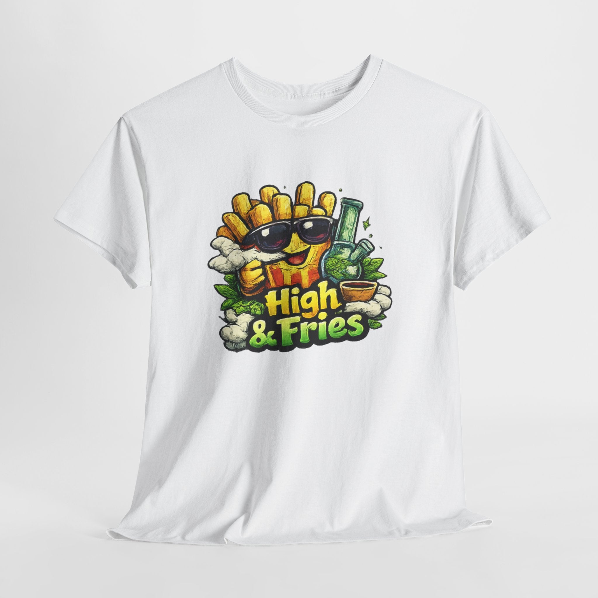 T-Shirt — "High & Fries" Funny Cannabis + Fries Graphic Tee