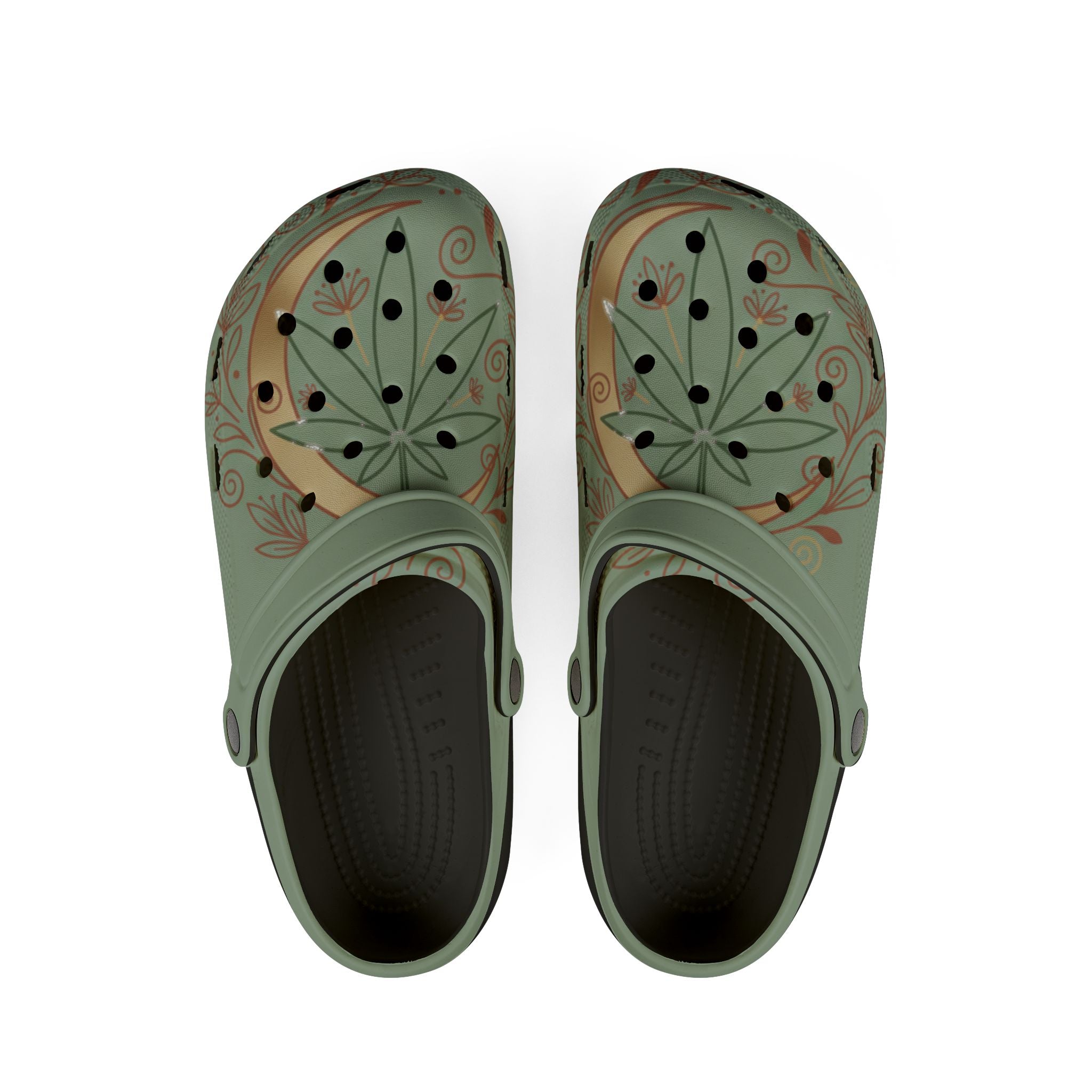 Green Botanical Leaf EVA Clogs — Comfortable Slip-On Garden Shoes