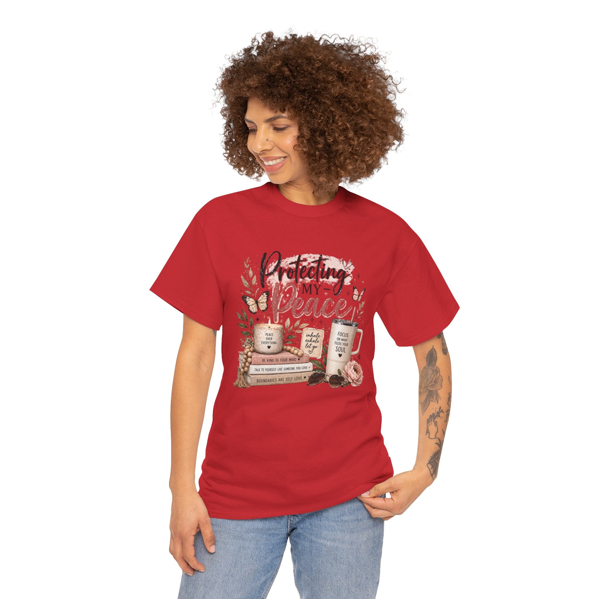 Protecting My Peace T-Shirt — Cozy Floral Coffee & Book Graphic Tee