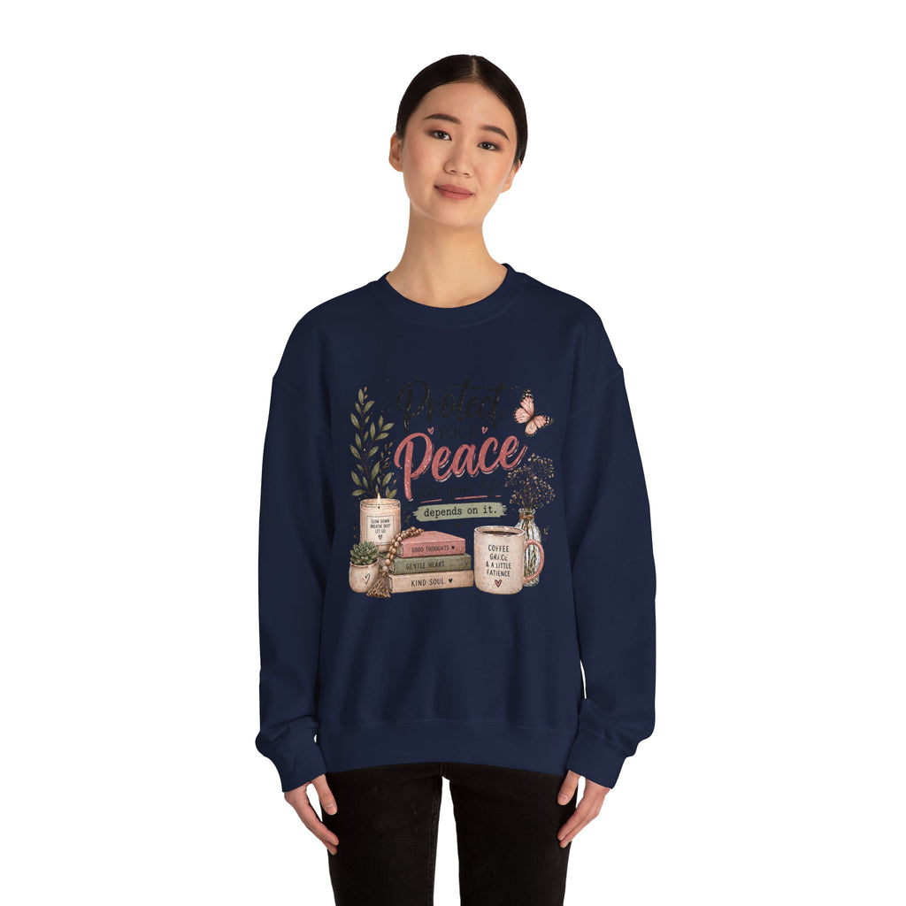 Protect Your Peace Crewneck Sweatshirt – Cozy Inspirational Quote Design