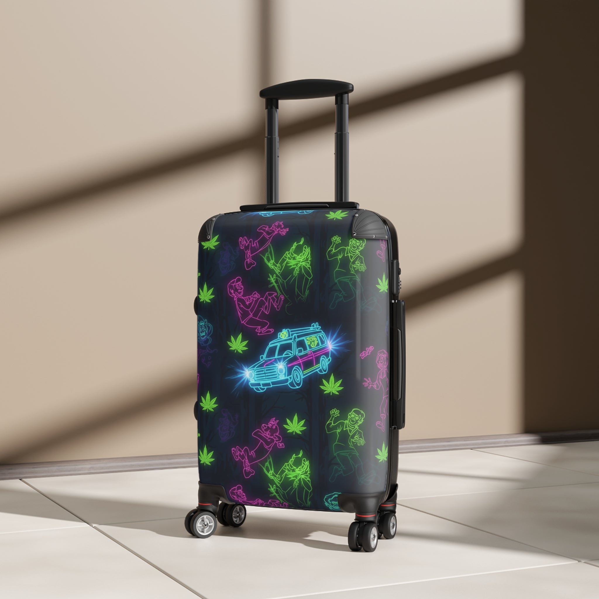 Neon Roadtrip Suitcase – Retro Van & Palm Pattern Carry-On