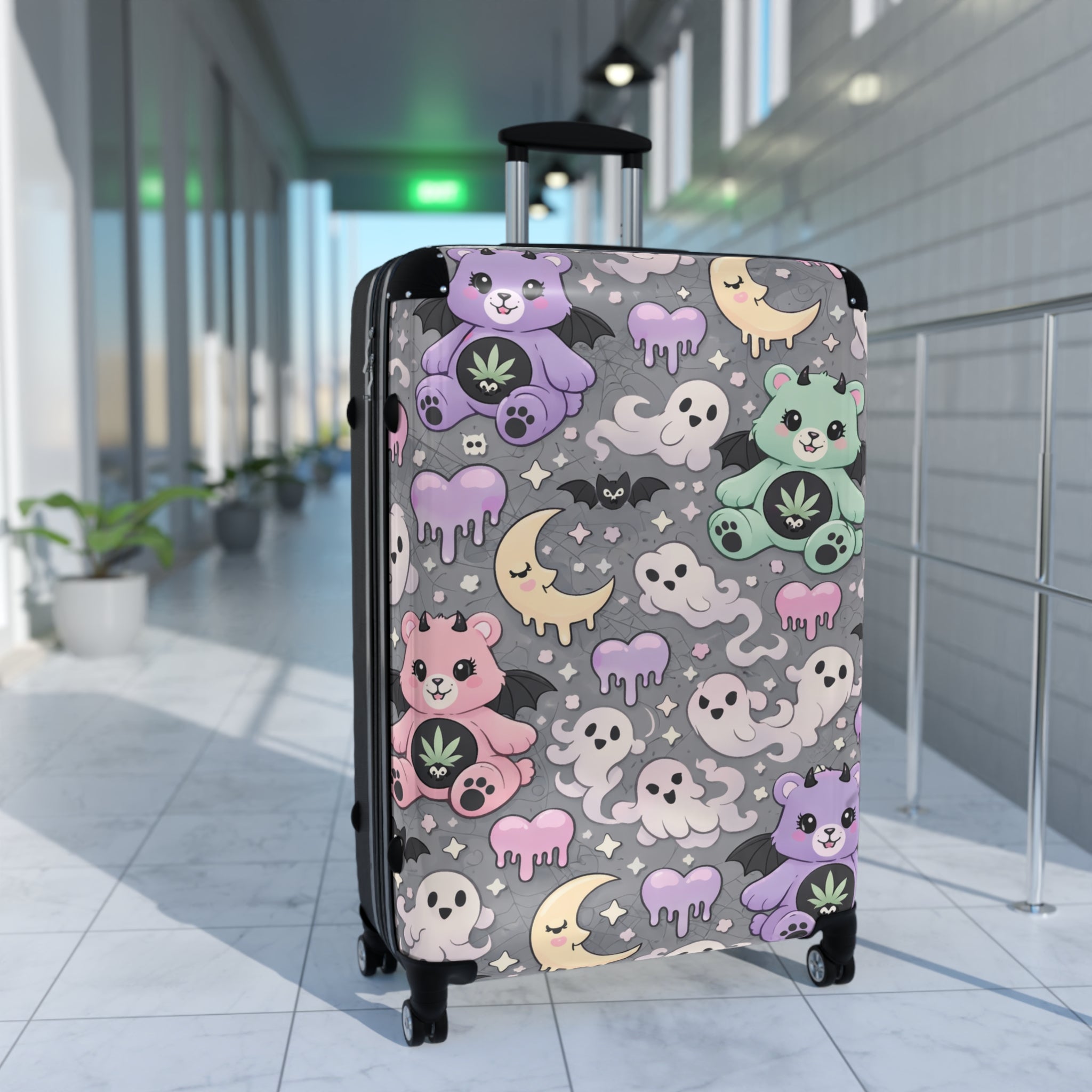 Cute Pastel Halloween Suitcase Cover – Ghosts, Bats & Kawaii Bears Travel Protector