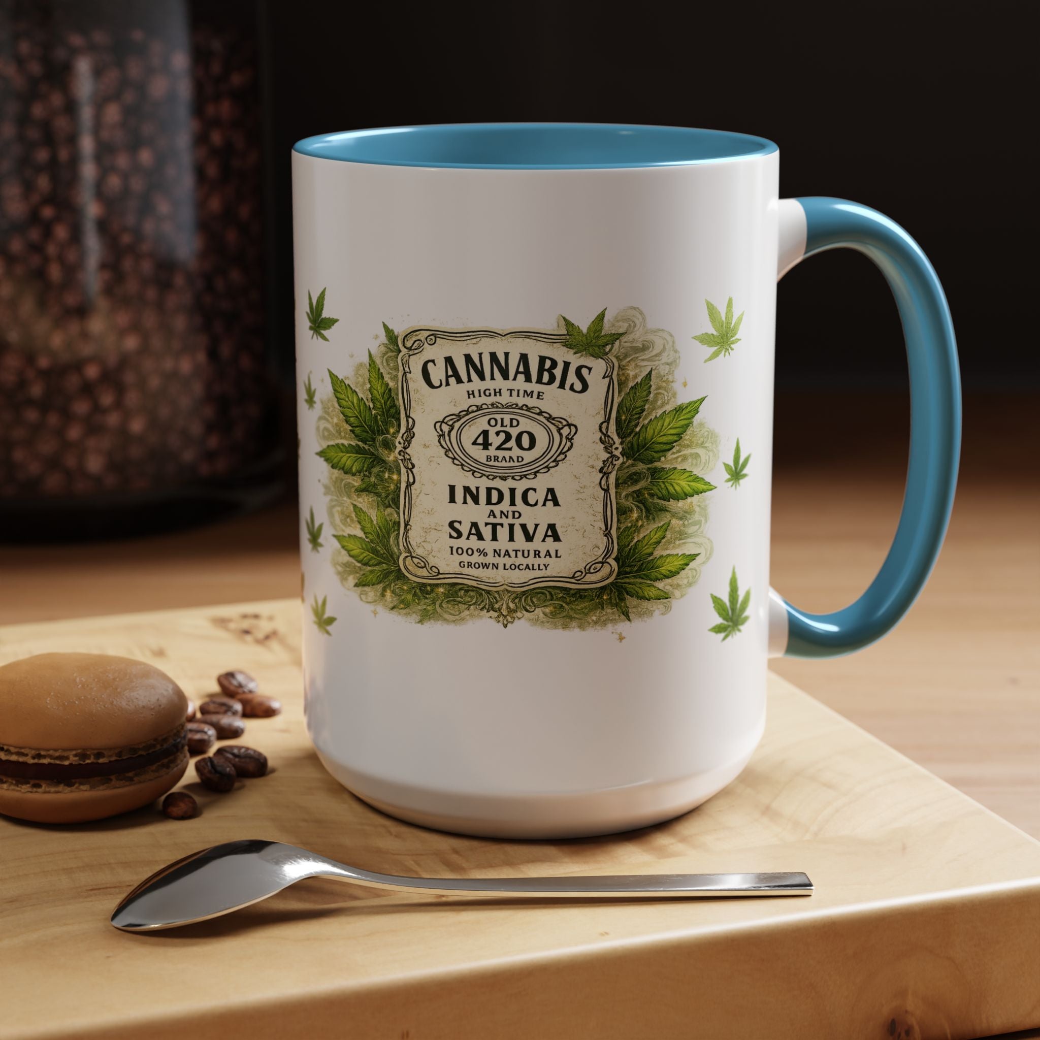 Cannabis 420 Accent Coffee Mug — Indica & Sativa Leaf Pattern (11/15oz)