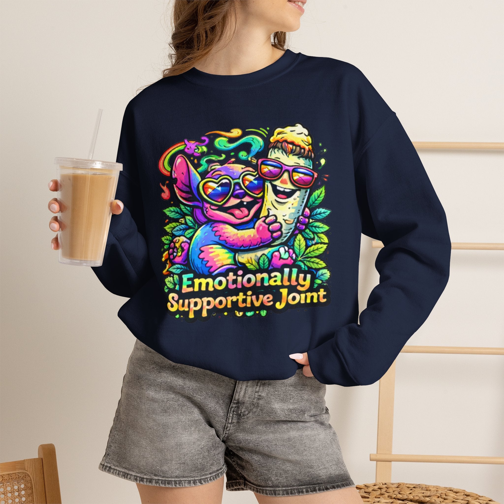 Emotionally Supportive Joint Sweatshirt — Cute Sloth & Joint Hug Graphic