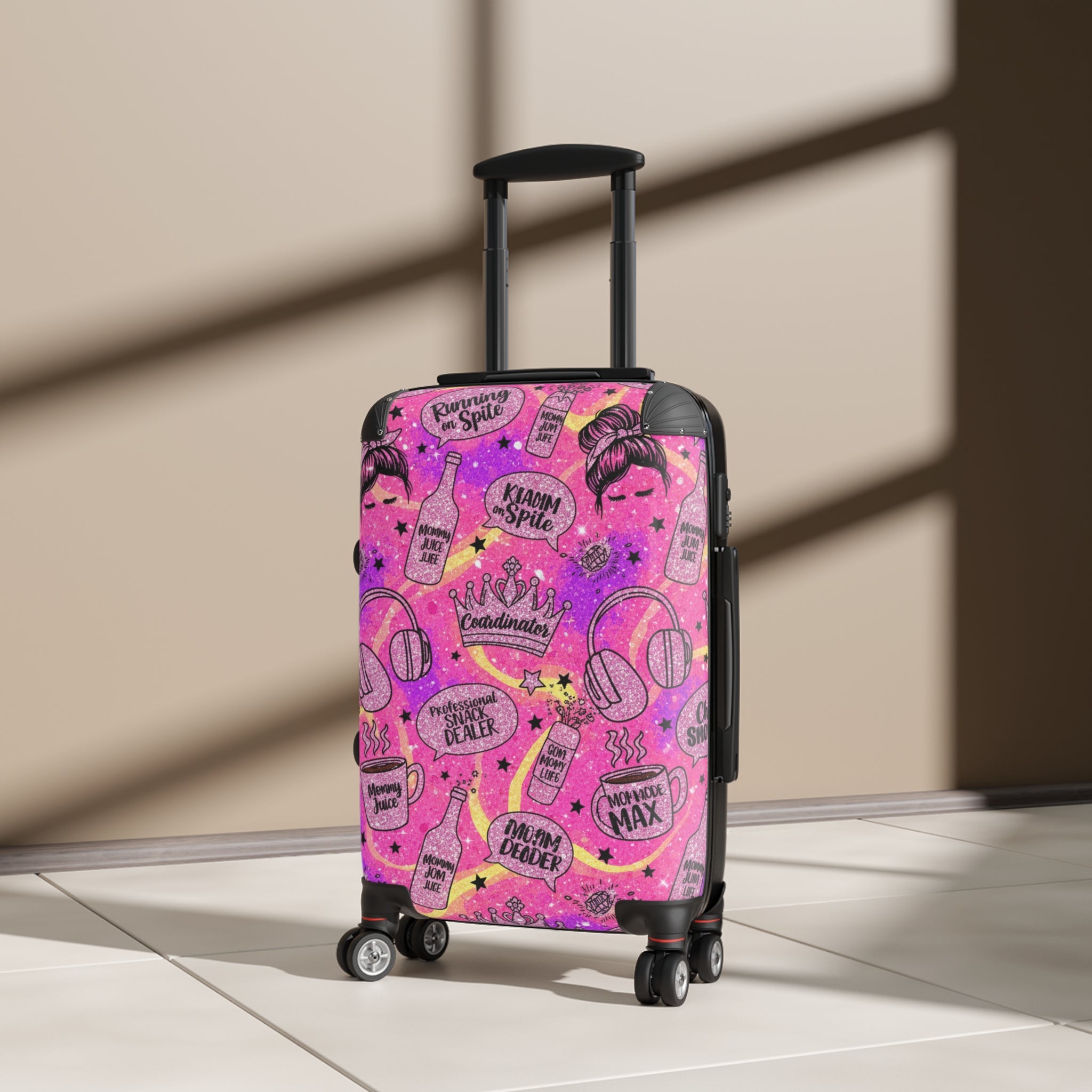 Pink Glam Travel Suitcase Cover – 'Vacay Mode' Cosmetic & Cocktail Pattern