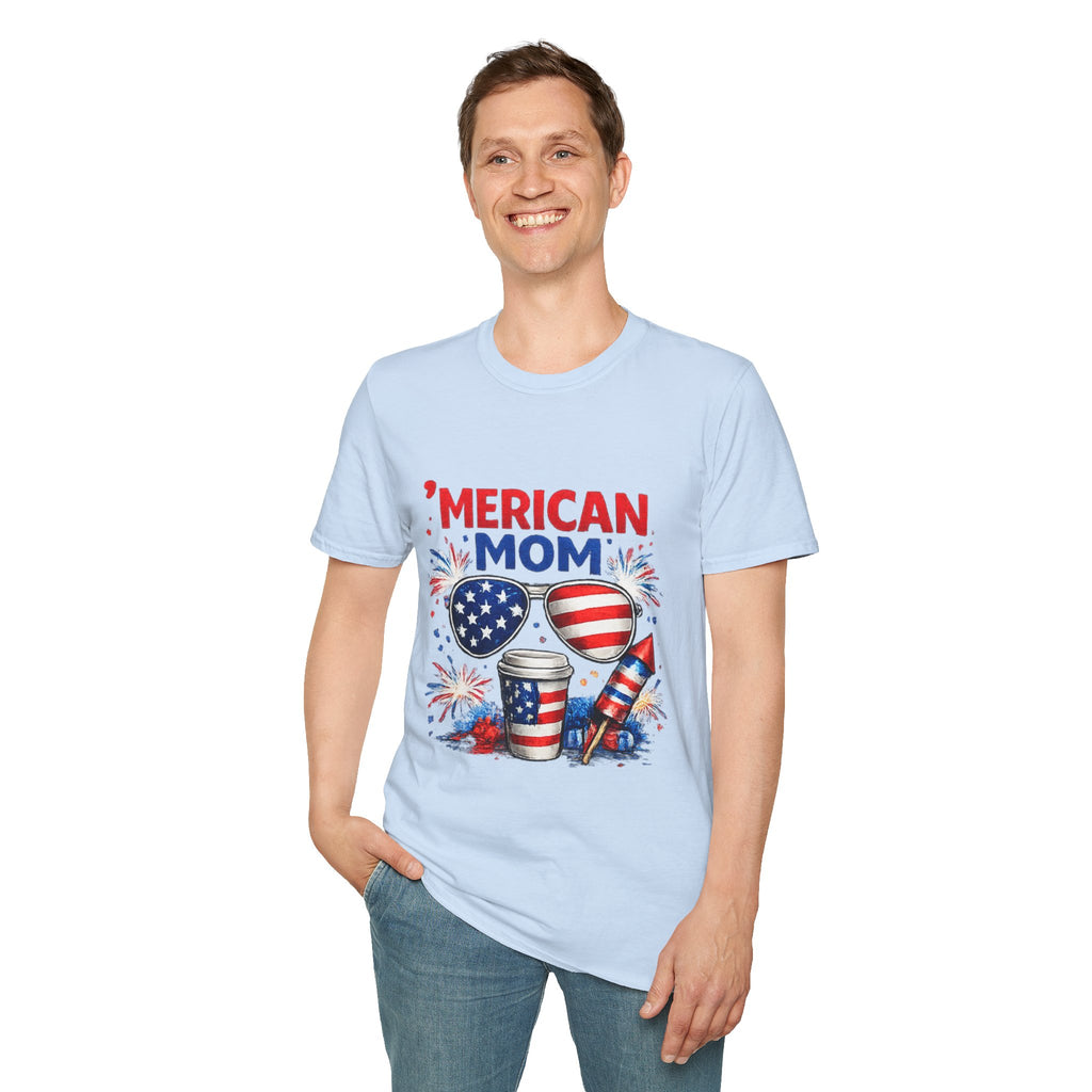 'Merican Mom T-Shirt — Patriotic 4th of July Graphic Tee for Moms