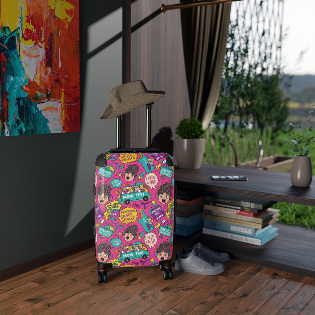 Funny Mom Taxi Suitcase – Colorful “Mom Taxi / I Need A Nap” Carry-On