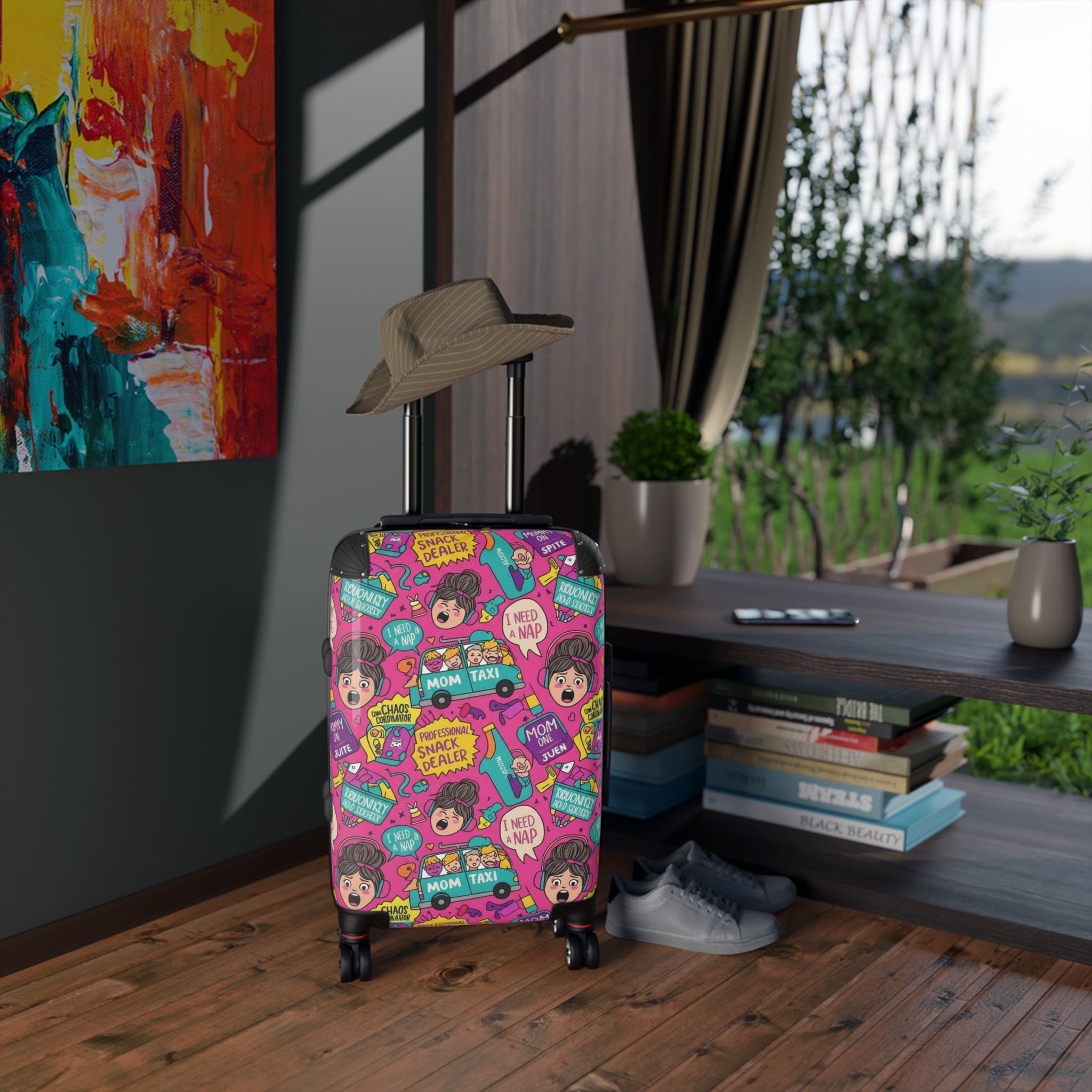 Funny Mom Taxi Suitcase – Colorful “Mom Taxi / I Need A Nap” Carry-On