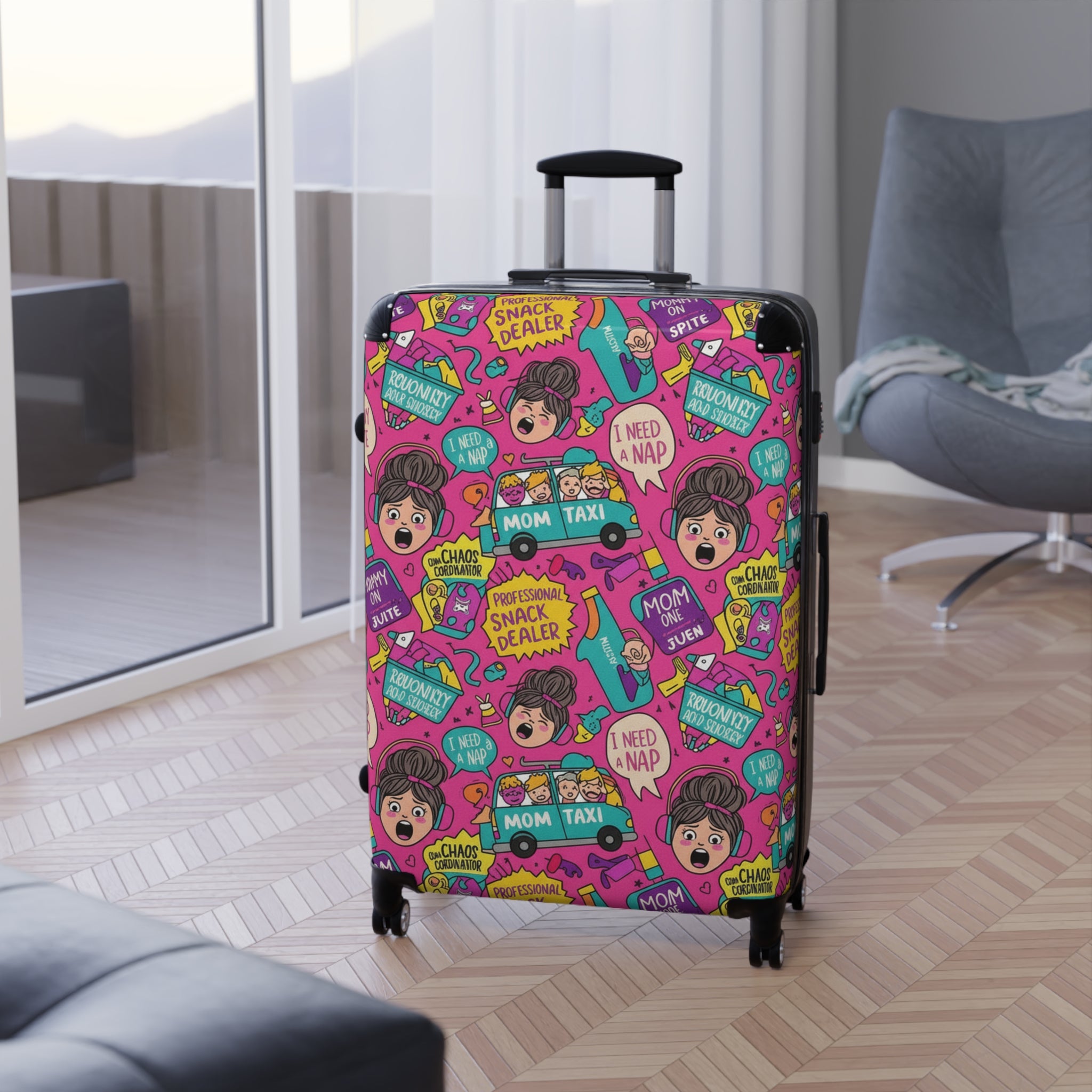 Funny Mom Taxi Suitcase – Colorful “Mom Taxi / I Need A Nap” Carry-On