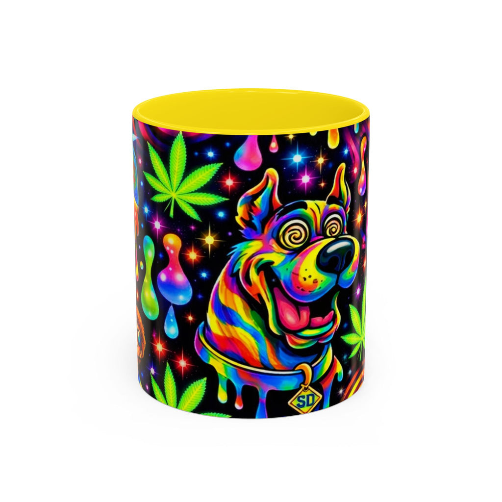 Psychedelic Dog Coffee Mug — Neon Trippy Marijuana Art 11/15oz Accent Mug