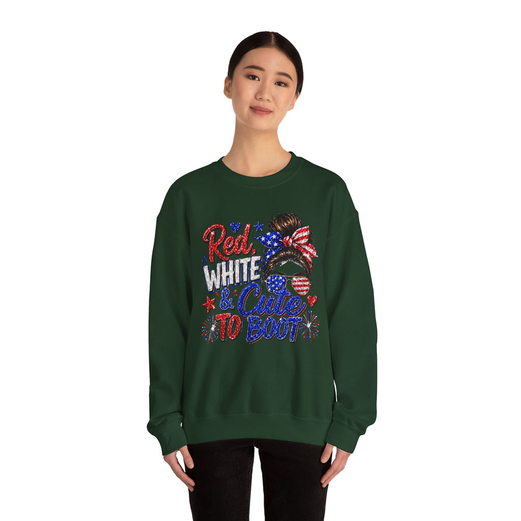 Crewneck Sweatshirt - "Red, White & Cute to Boot" Patriotic Women’s Graphic