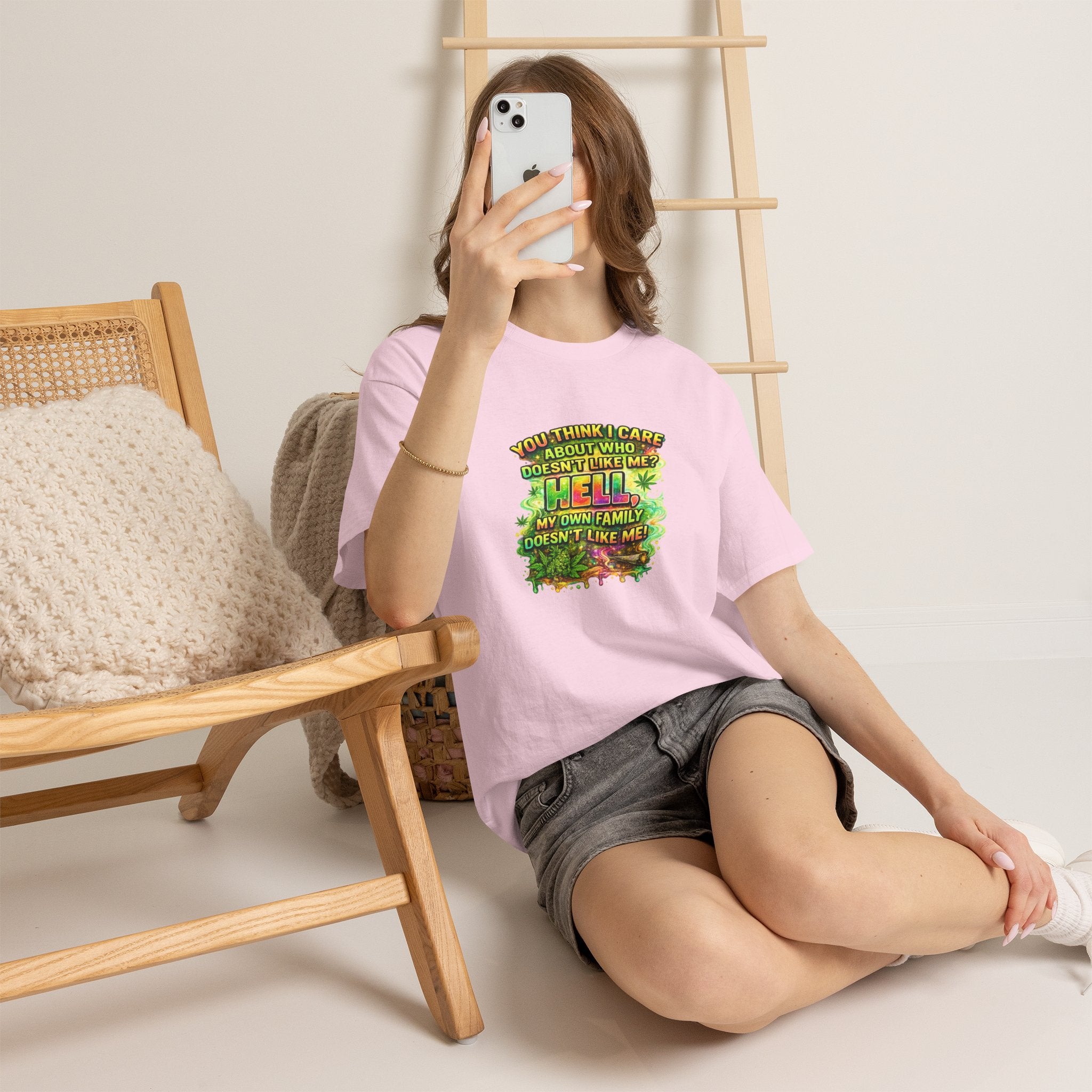 Funny Sarcastic Tee — "You Think I Care About Who Doesn’t Like Me? Hell, My Own Family Doesn’t Like Me" Graphic T-Shirt