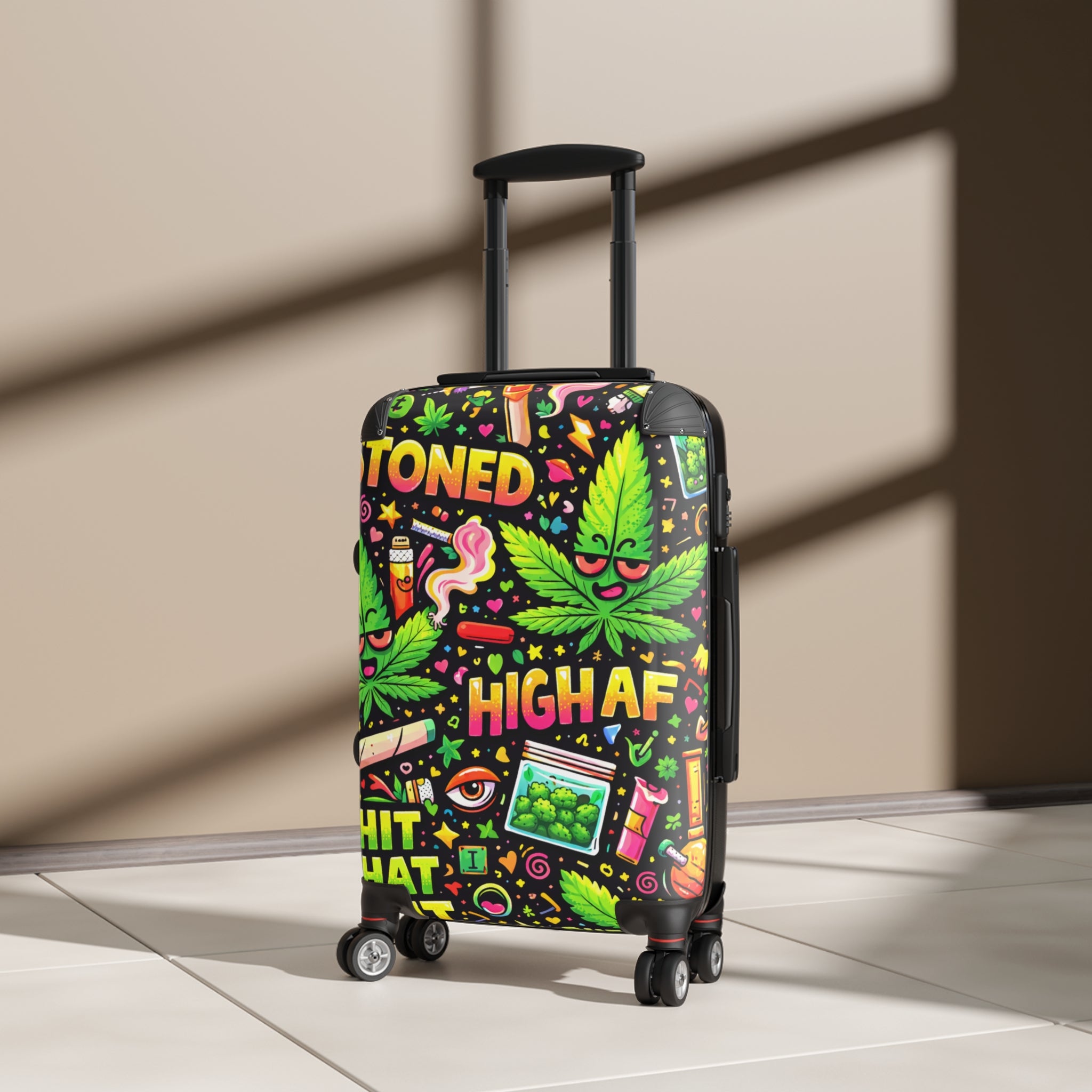 High AF Stoned Travel Suitcase – Colorful Cannabis Luggage Cover