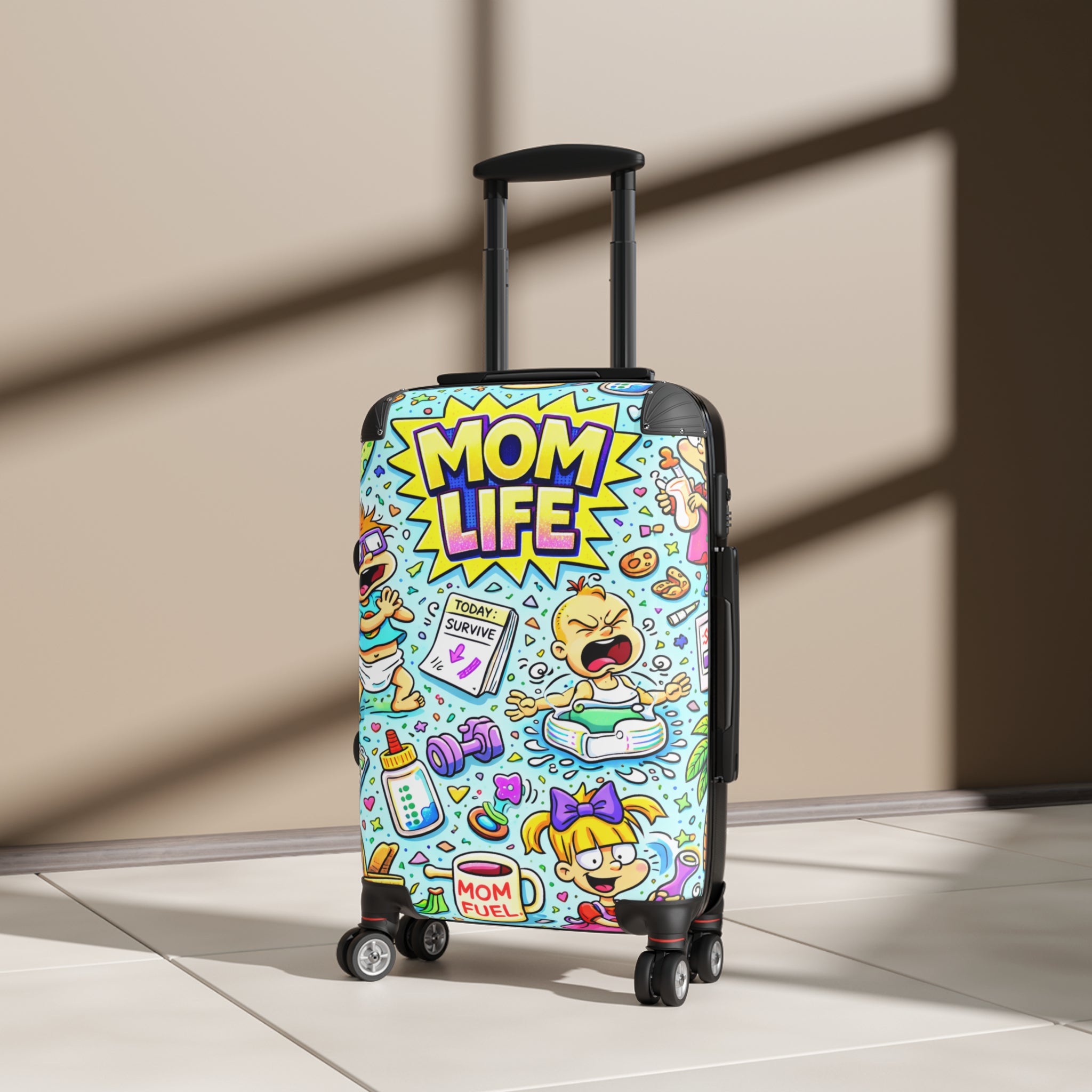 Mom Life Carry-On Suitcase – Funny Cartoon Travel Luggage for Busy Moms