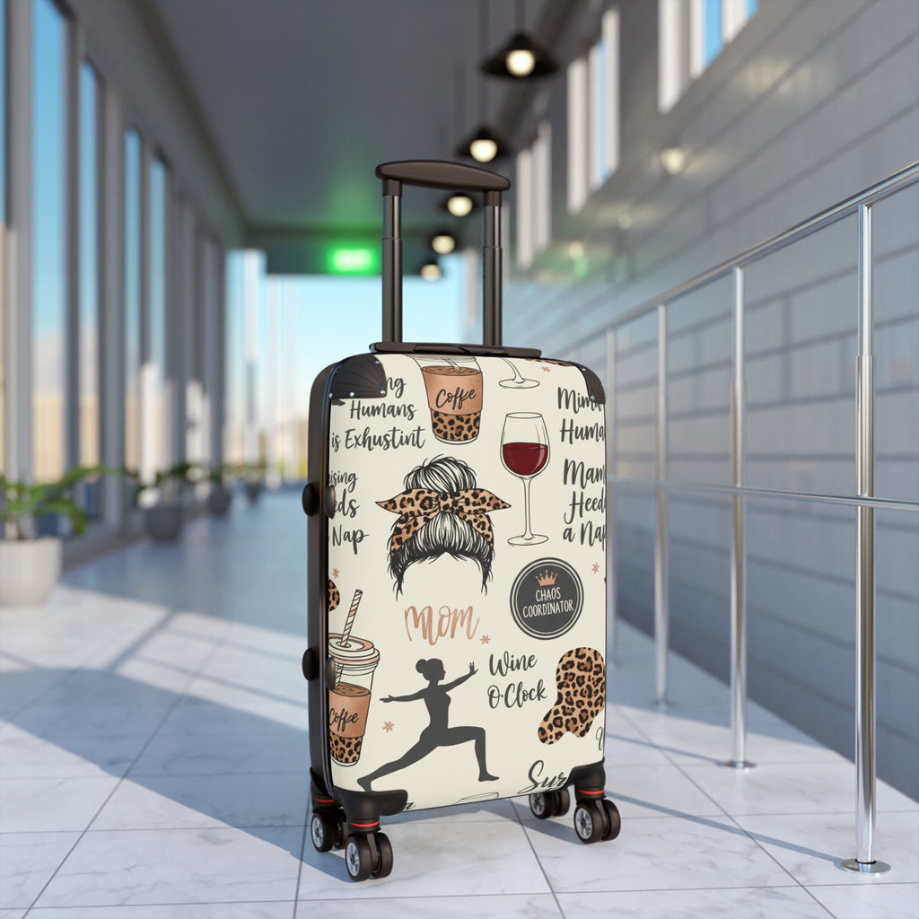 Mama Travel Suitcase - Funny Mom Pattern with Wine, Coffee & Leopard Print