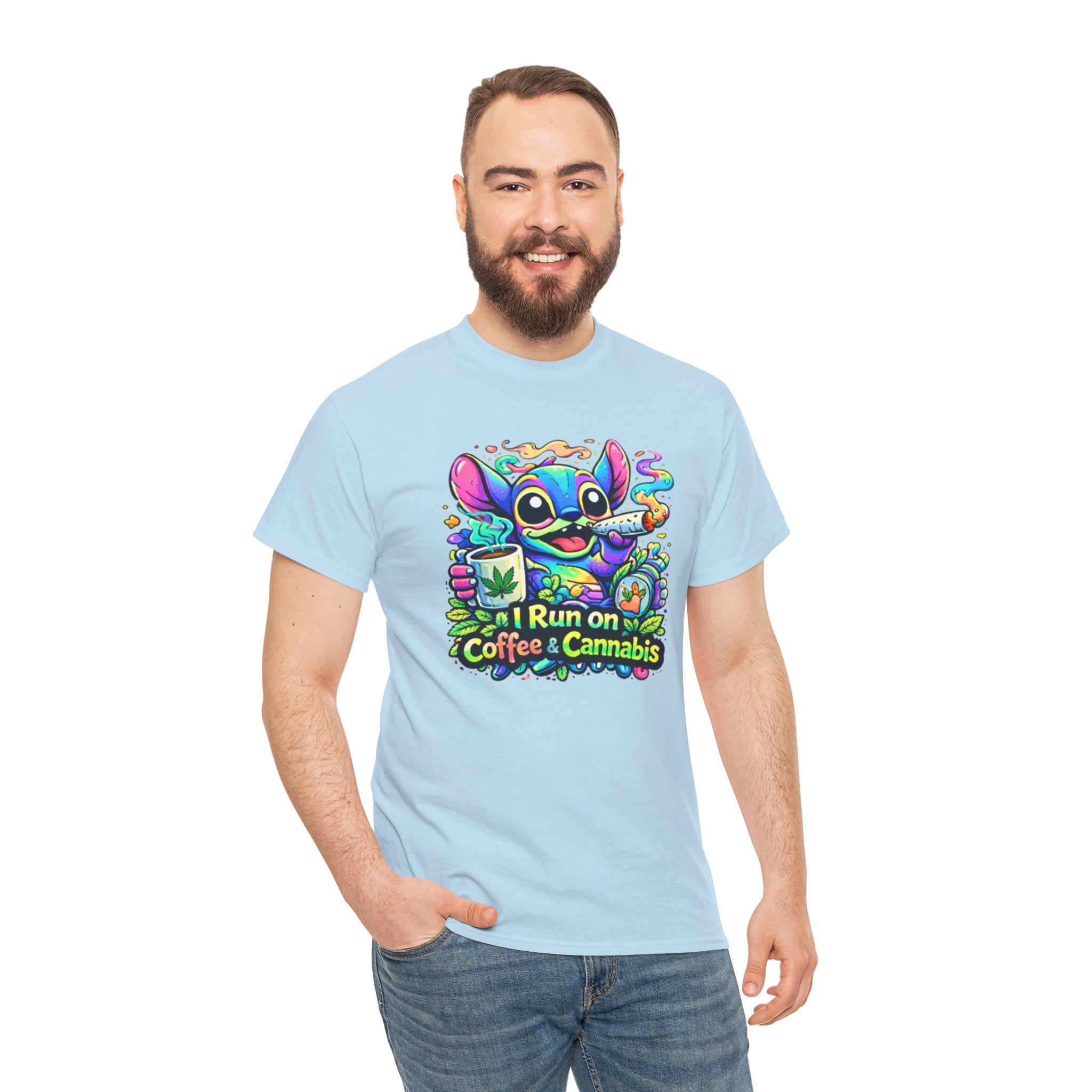 Coffee & Cannabis Tee — 'I Run on Coffee & Cannabis' Cute Stitch Graphic T-Shirt