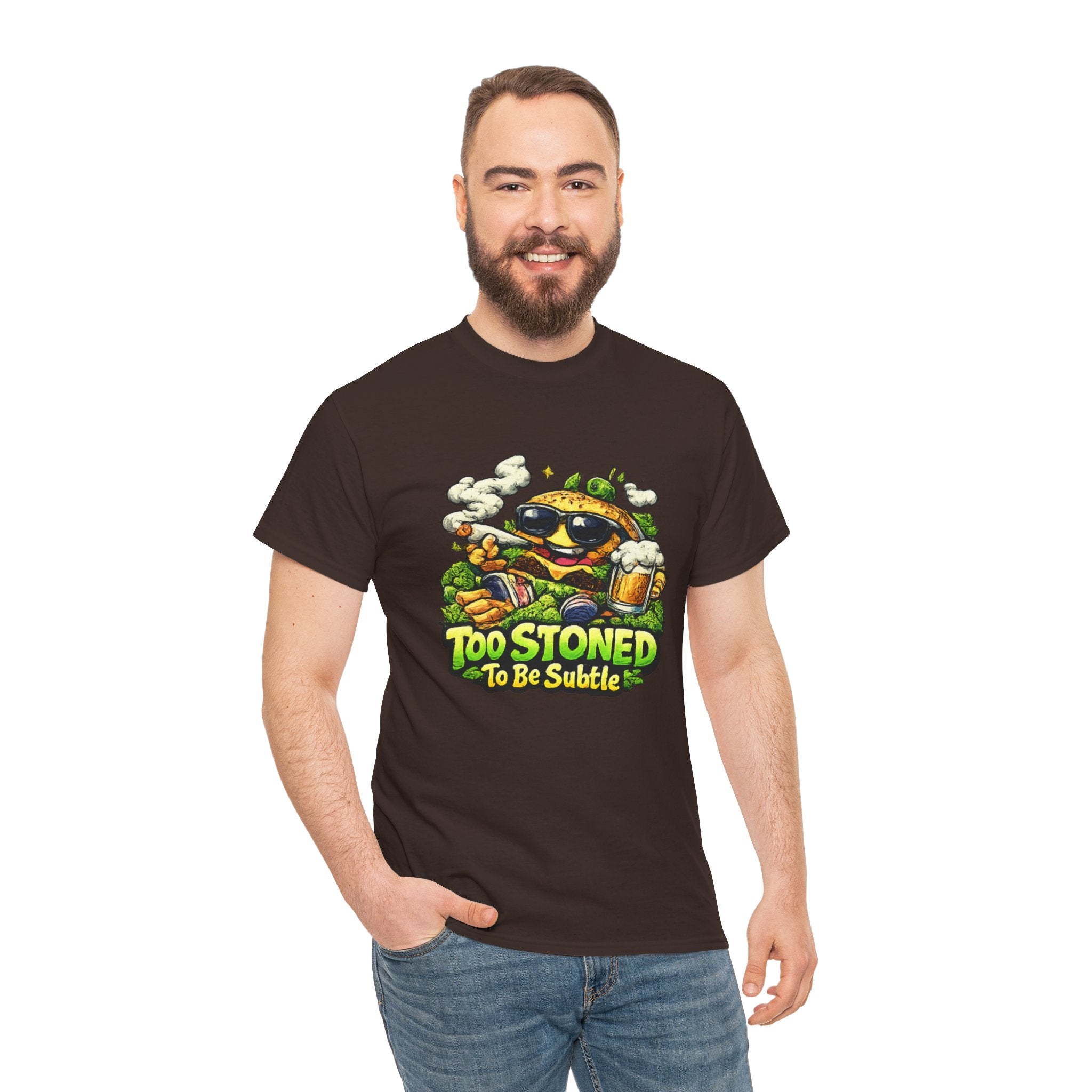 Too Stoned To Be Subtle Tee - Funny Retro Cartoon Burger Cannabis T-Shirt