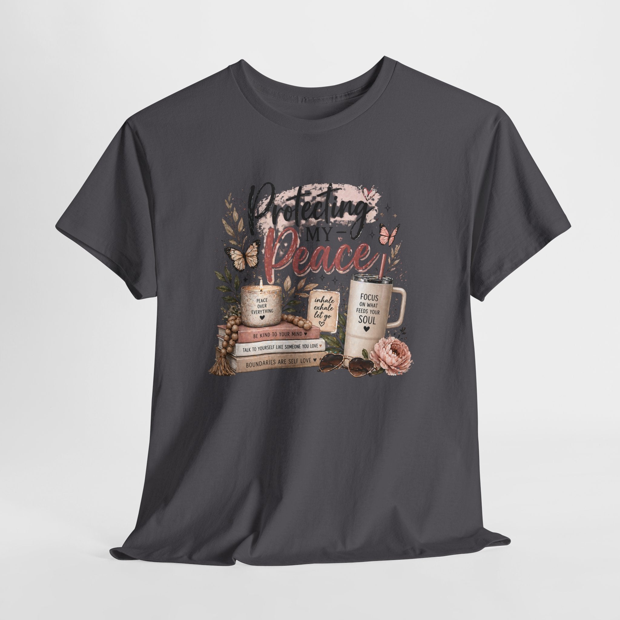 Protecting My Peace T-Shirt — Cozy Floral Coffee & Book Graphic Tee