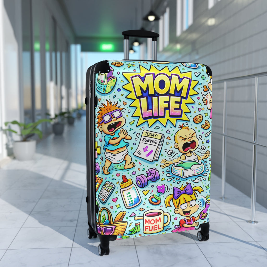 Mom Life Carry-On Suitcase – Funny Cartoon Travel Luggage for Busy Moms