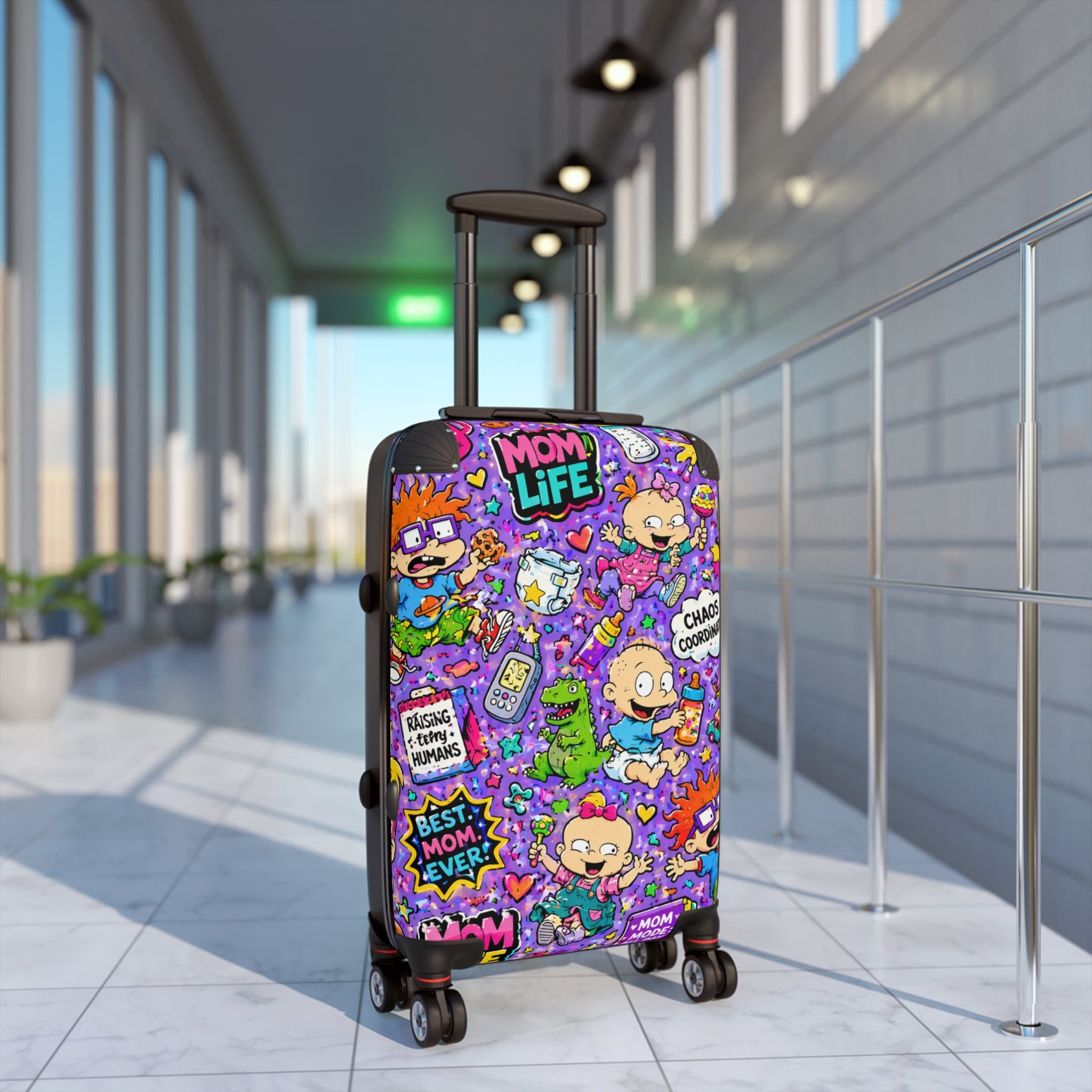 Mom Life Cartoon Suitcase — Colorful Travel Luggage with 'Mom Life' & Chaos Coordinator Design