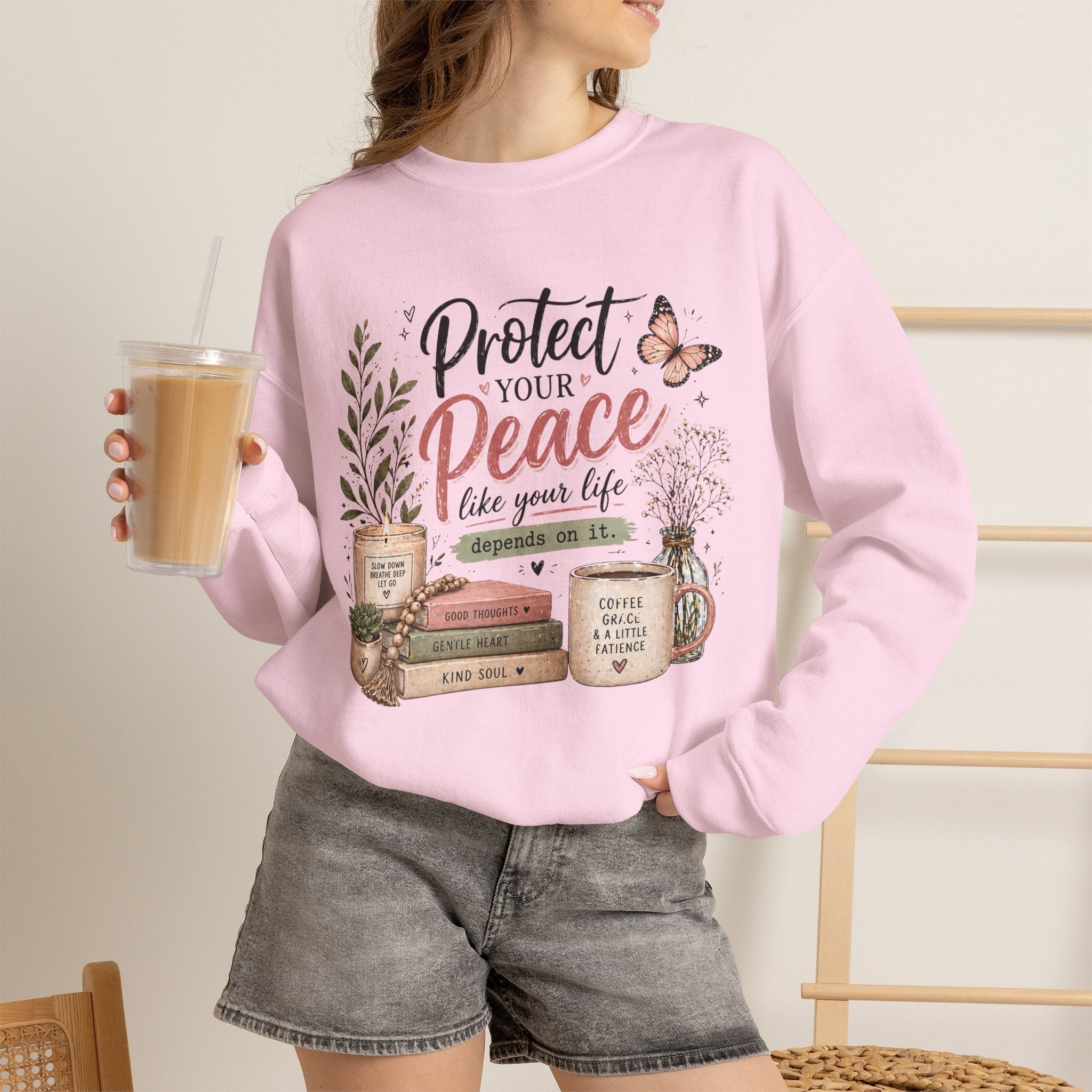 Protect Your Peace Crewneck Sweatshirt – Cozy Inspirational Quote Design