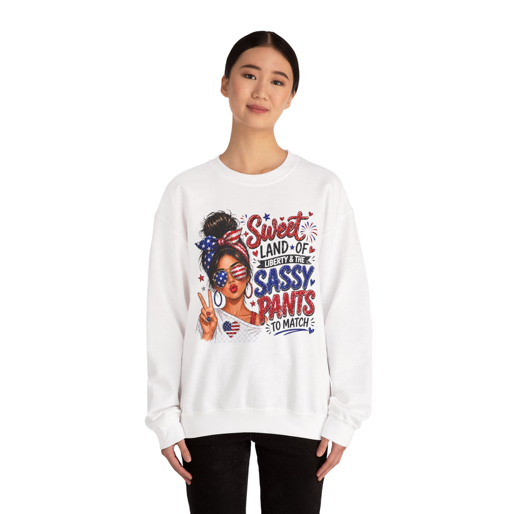 Patriotic 'Sweet Land of Liberty, Sassy Pants to Match' Crewneck Sweatshirt