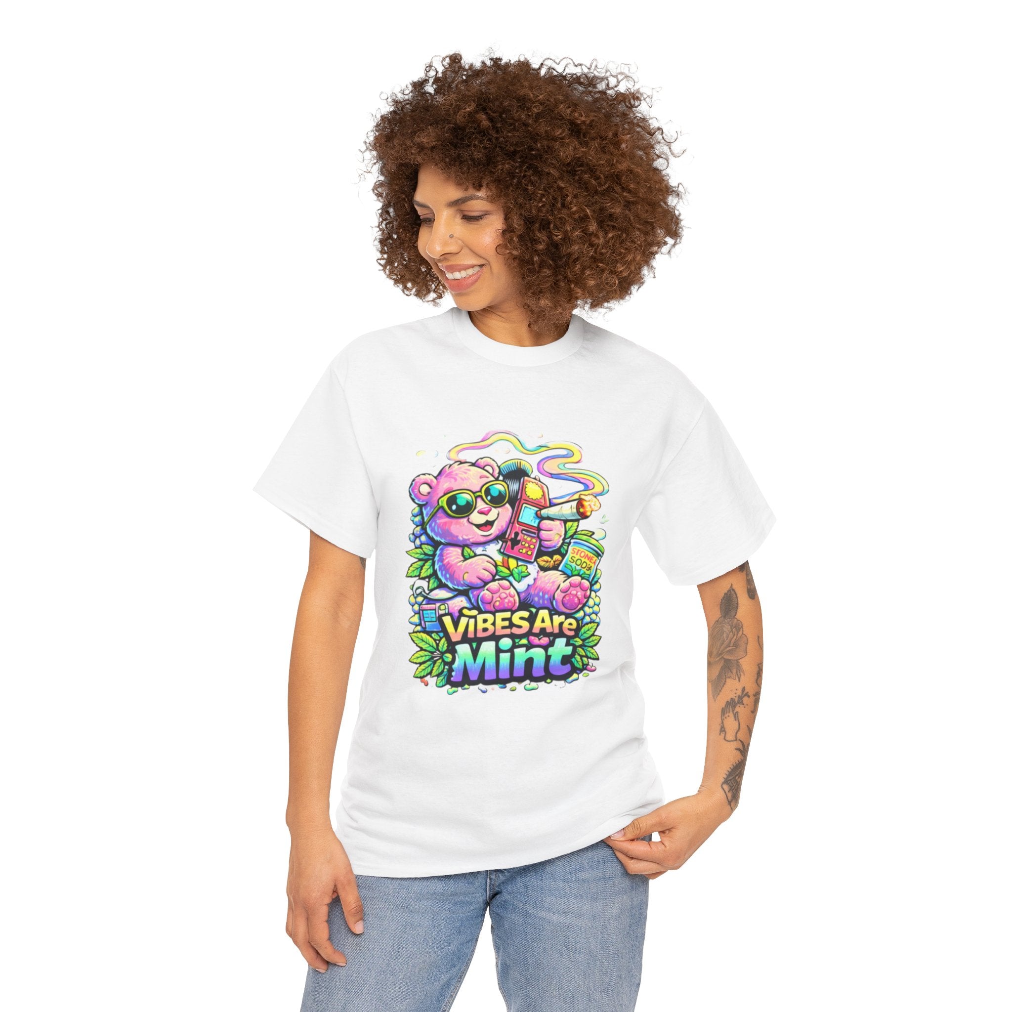 Mint Vibes Bear Tee — Cute Retro Cartoon Graphic T-Shirt