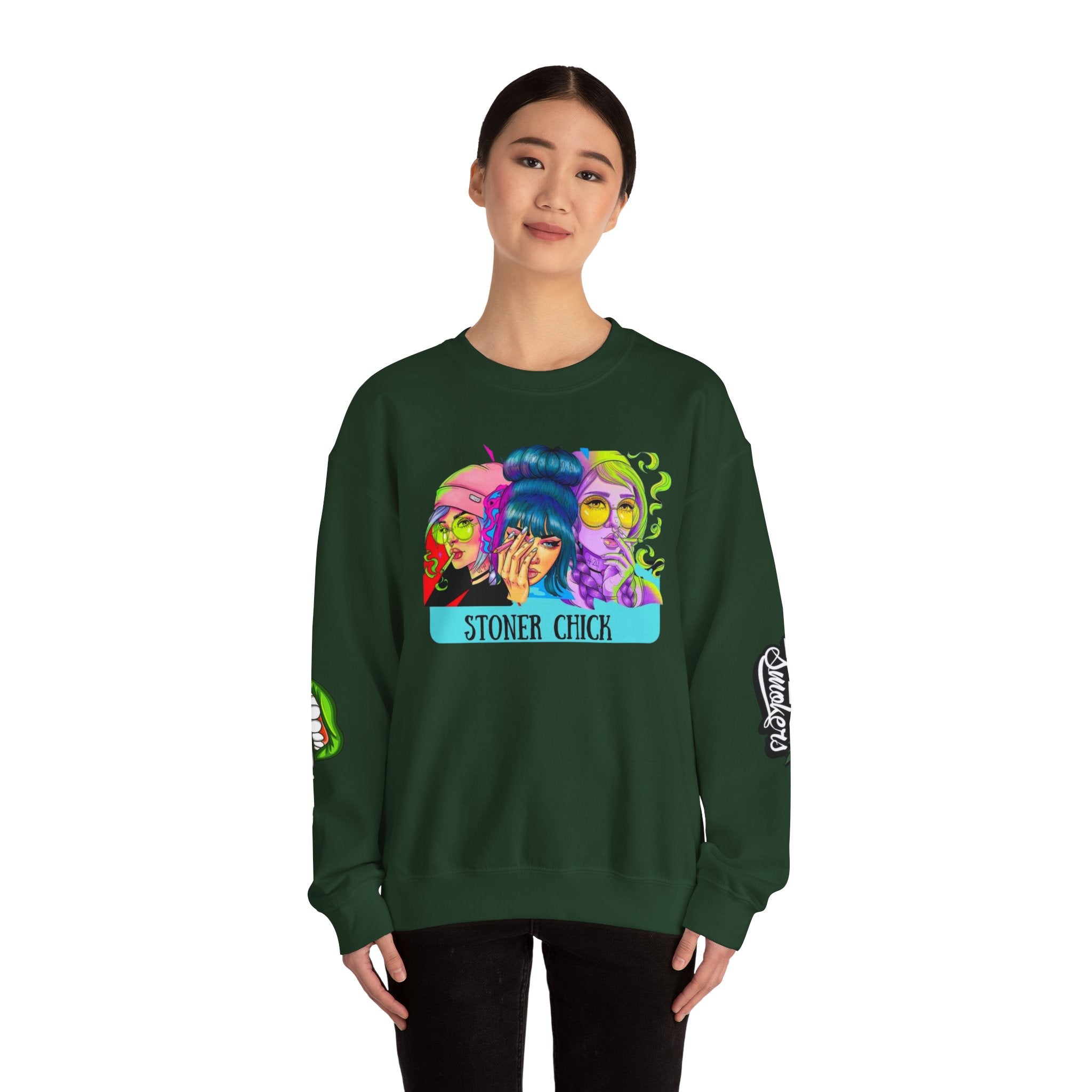 Stoner Chicks Crewneck Sweatshirt — Retro Cannabis Graphic