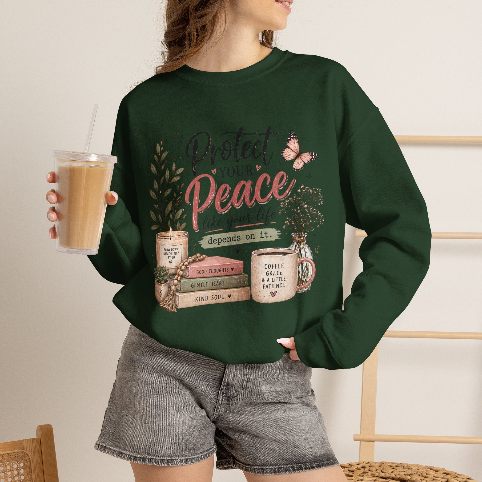 Protect Your Peace Crewneck Sweatshirt – Cozy Inspirational Quote Design