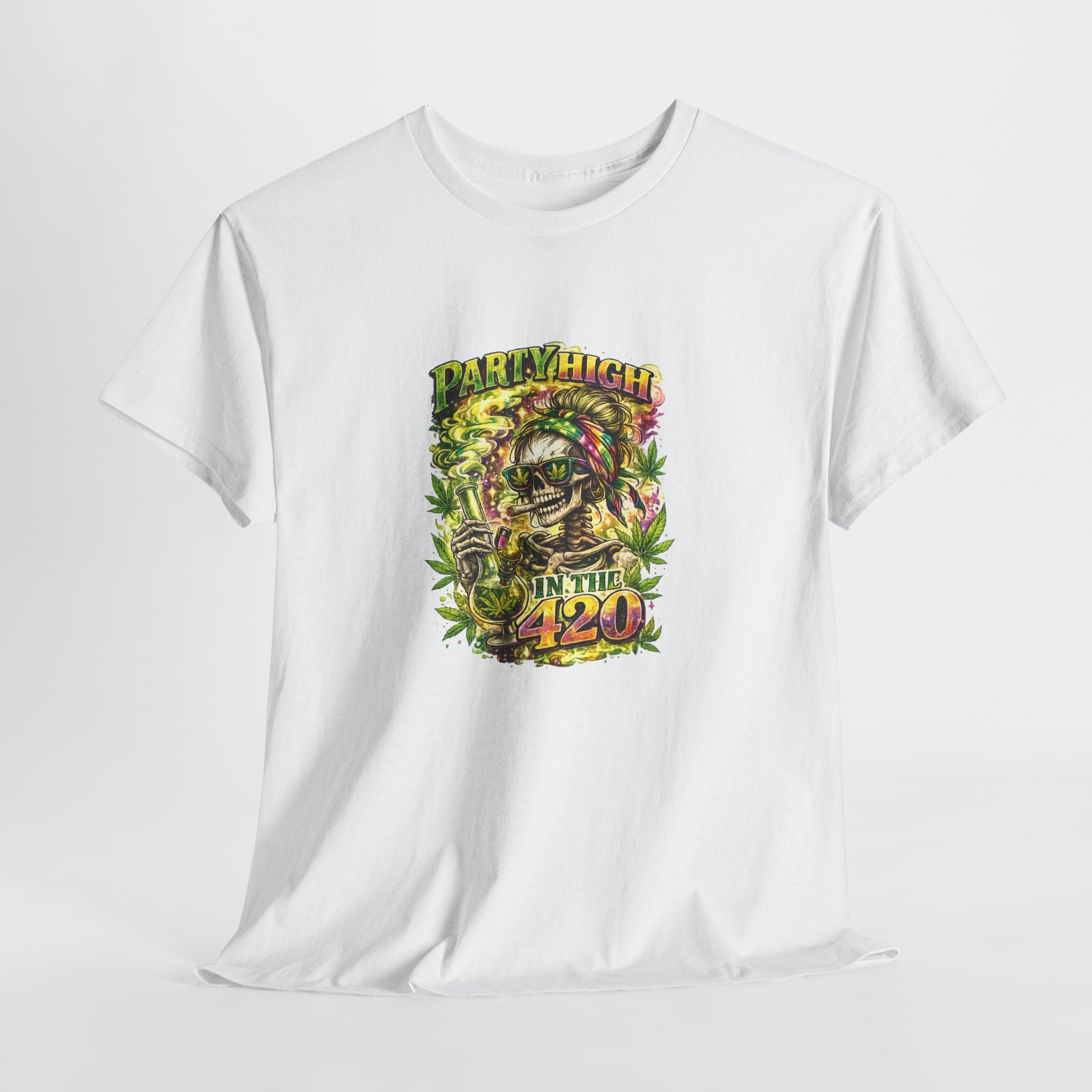 T-Shirt — 'Party High the 420' Cannabis Skull Graphic Tee