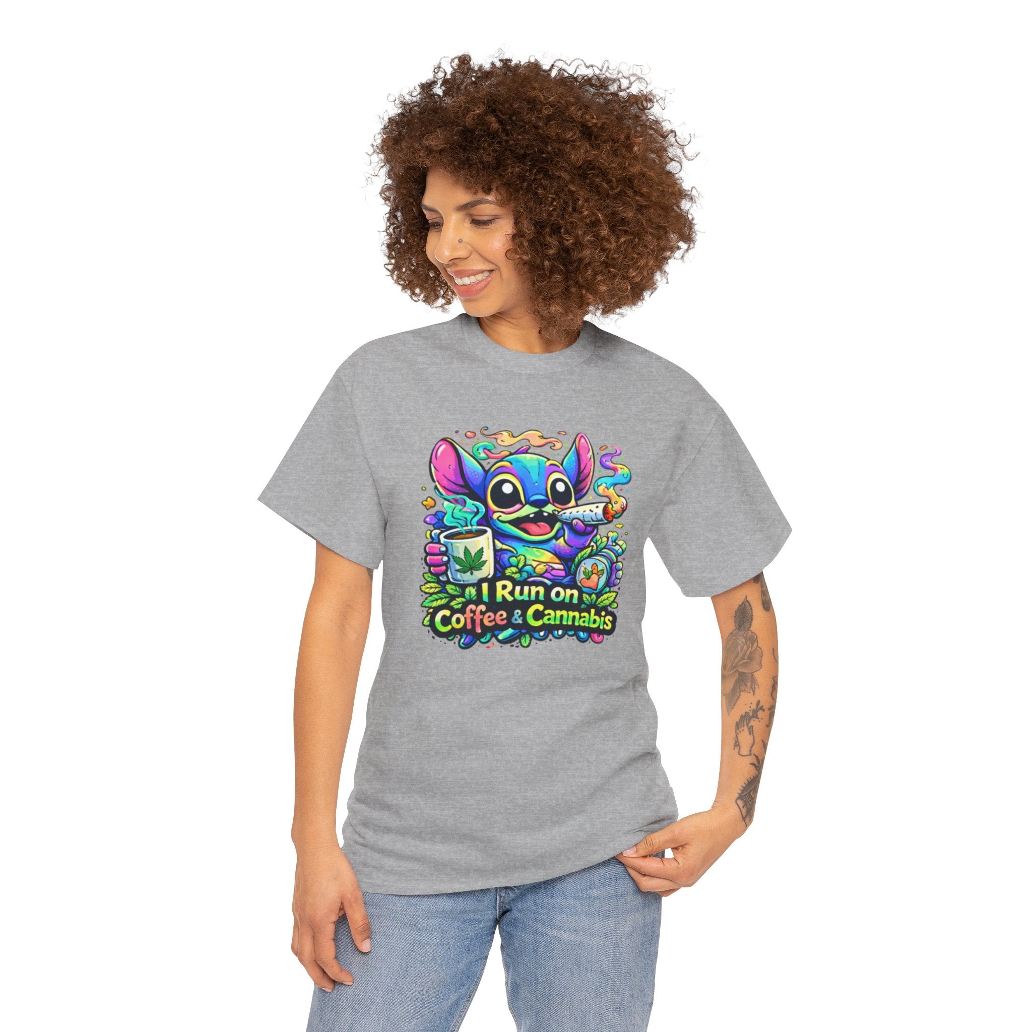 Coffee & Cannabis Tee — 'I Run on Coffee & Cannabis' Cute Stitch Graphic T-Shirt