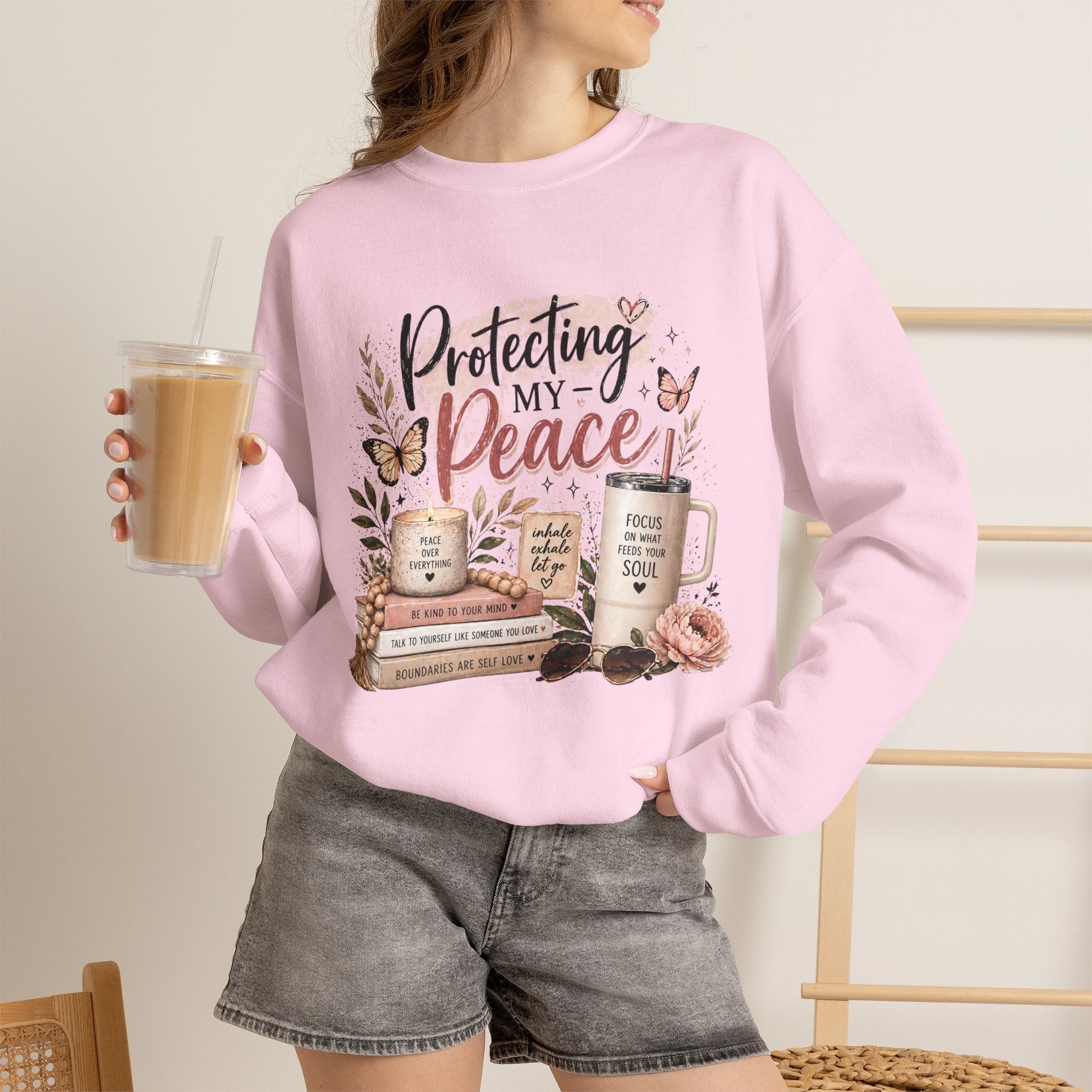 Crewneck Sweatshirt – "Protecting My Peace" Cozy Floral Graphic