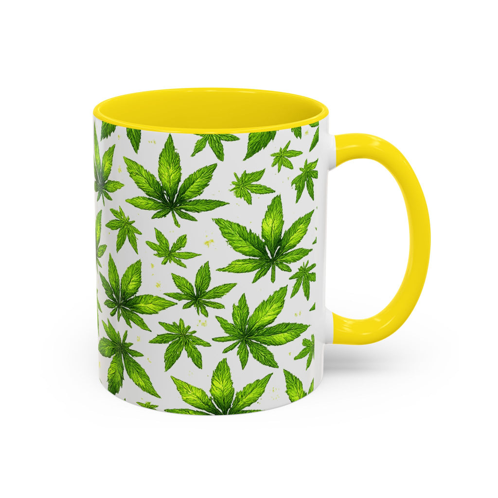 Cannabis Leaf Pattern Accent Coffee Mug – 11/15oz Ceramic