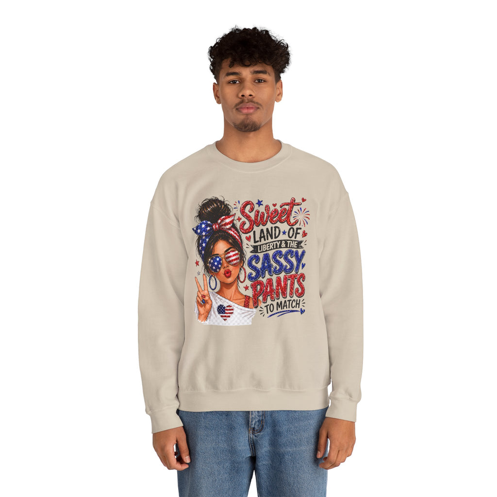 Patriotic 'Sweet Land of Liberty, Sassy Pants to Match' Crewneck Sweatshirt