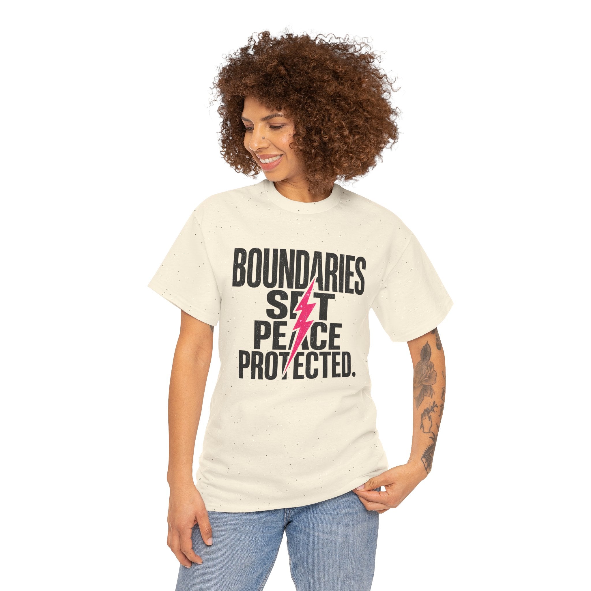 Boundaries Set, Peace Protected T-Shirt — Empowerment Tee with Lightning Bolt