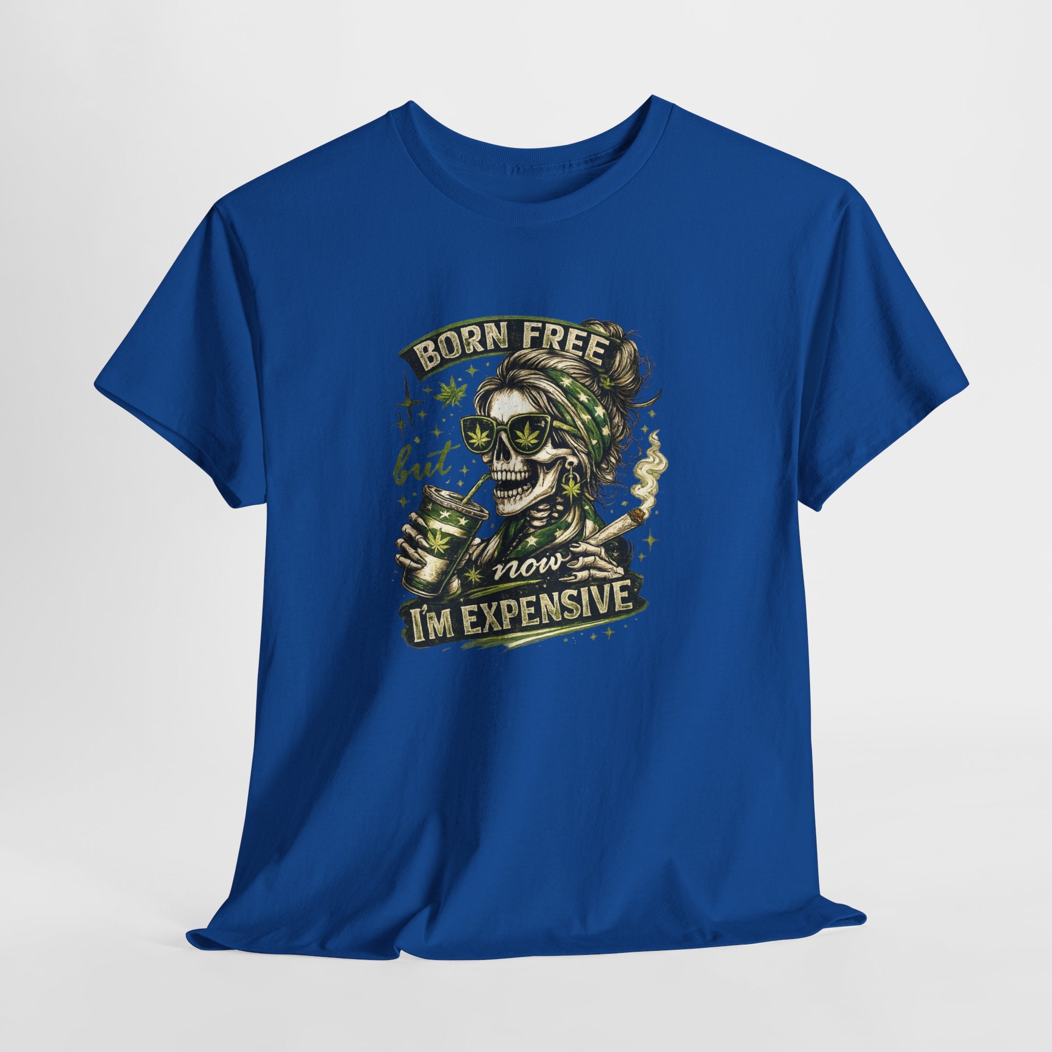 T-Shirt — "Born Free But Now I’m Expensive" Skull Graphic Tee