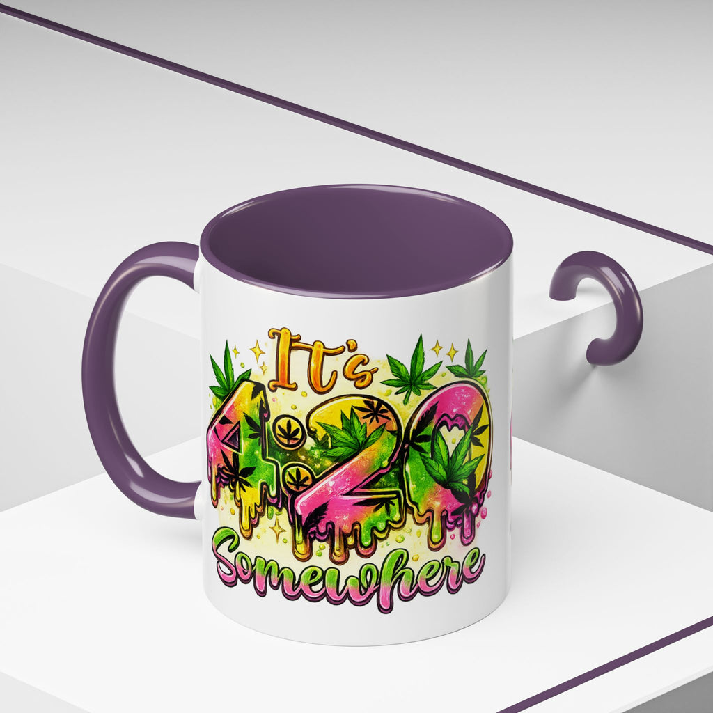 420 Coffee Mug — "It's 420 Somewhere" Accent Tea Cup, Weed-Themed Stoner Gift