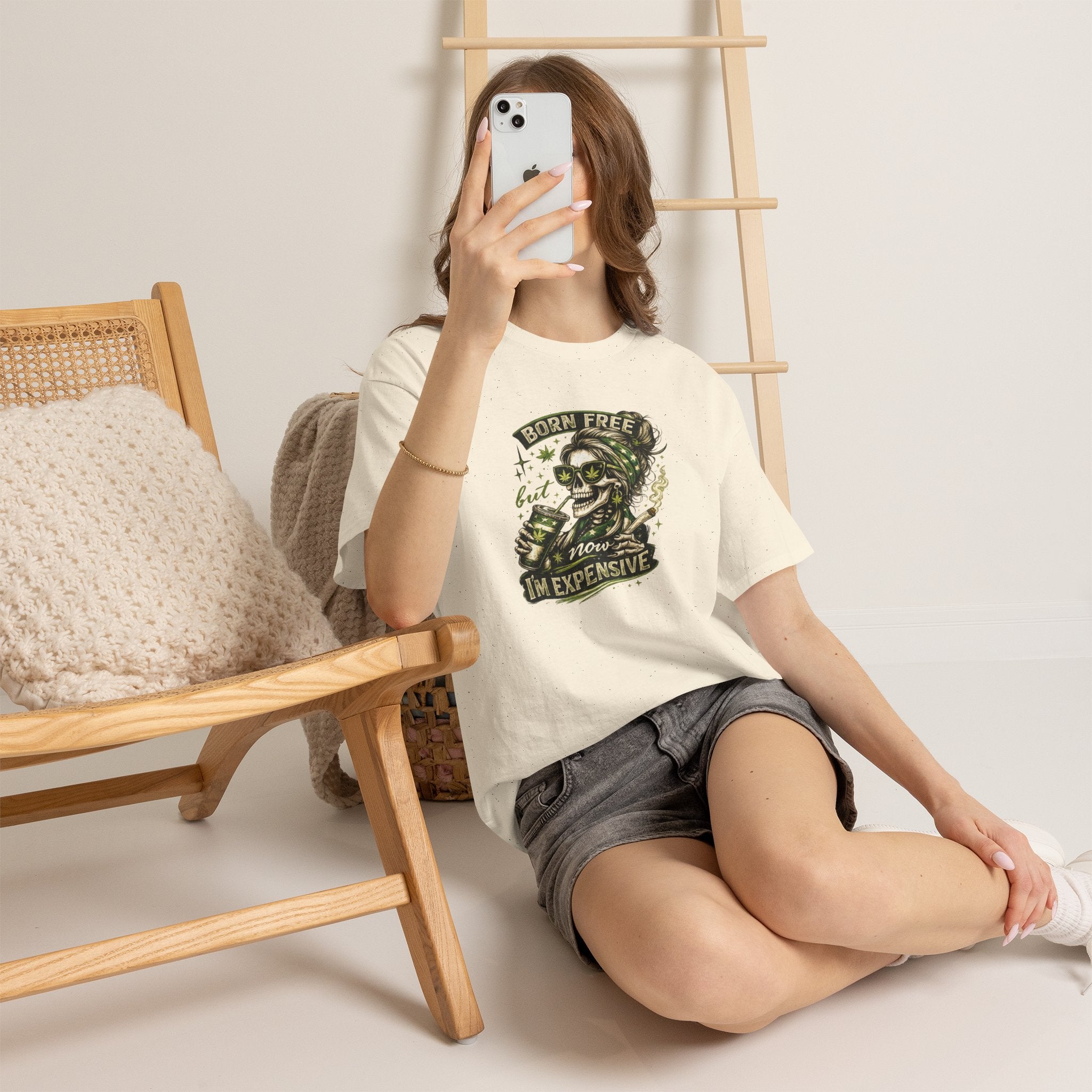 T-Shirt — "Born Free But Now I’m Expensive" Skull Graphic Tee