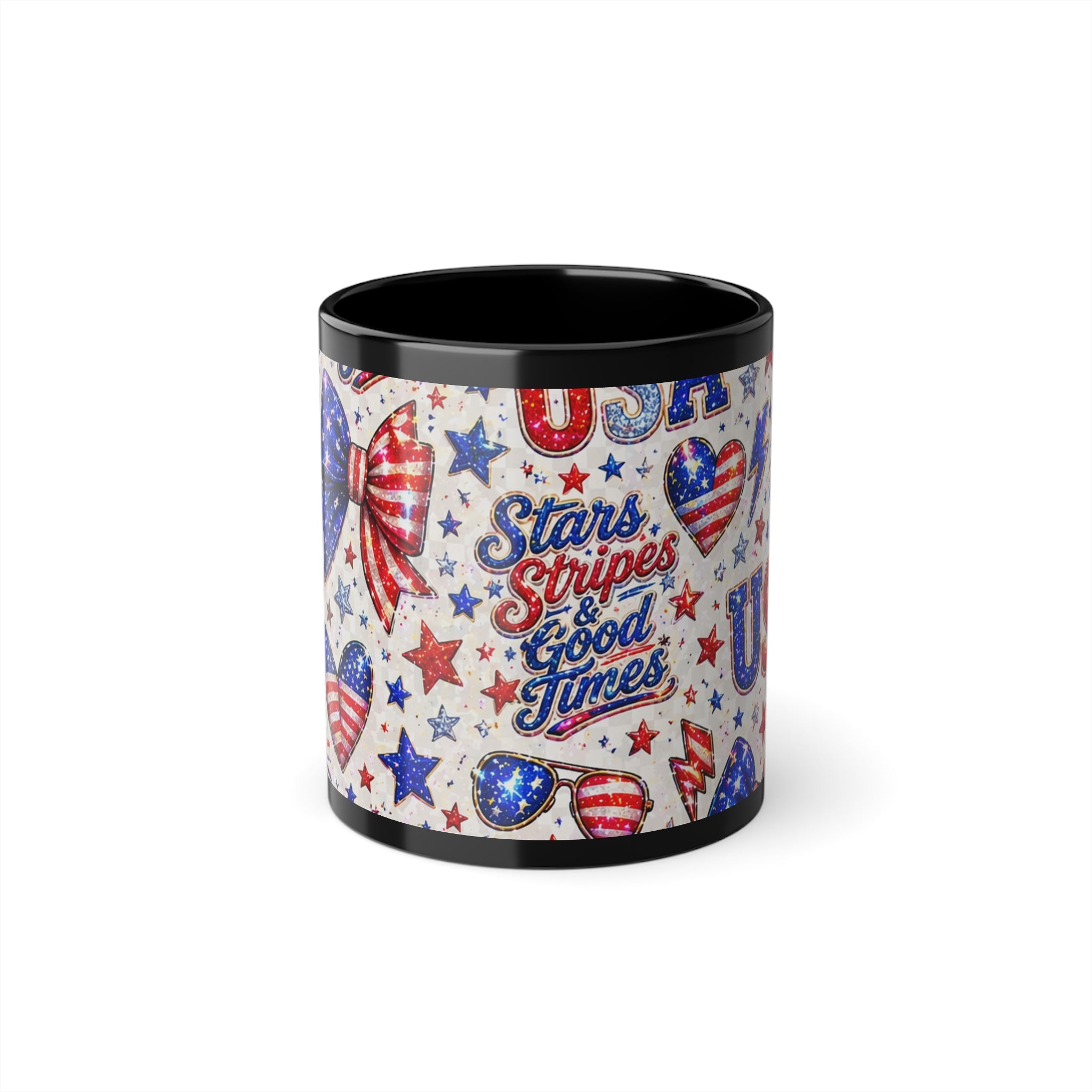 Patriotic 'Stars, Stripes & Good Times' 11oz Black Coffee Mug