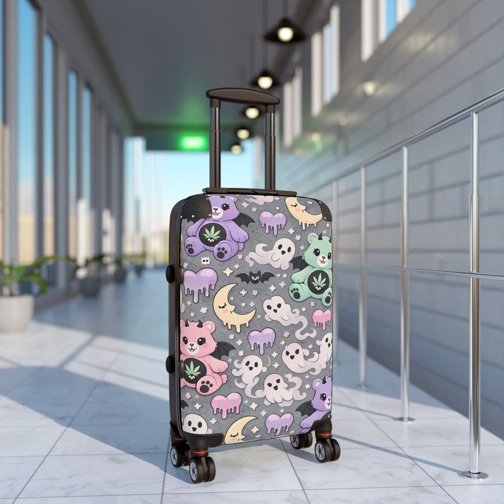 Cute Pastel Halloween Suitcase Cover – Ghosts, Bats & Kawaii Bears Travel Protector
