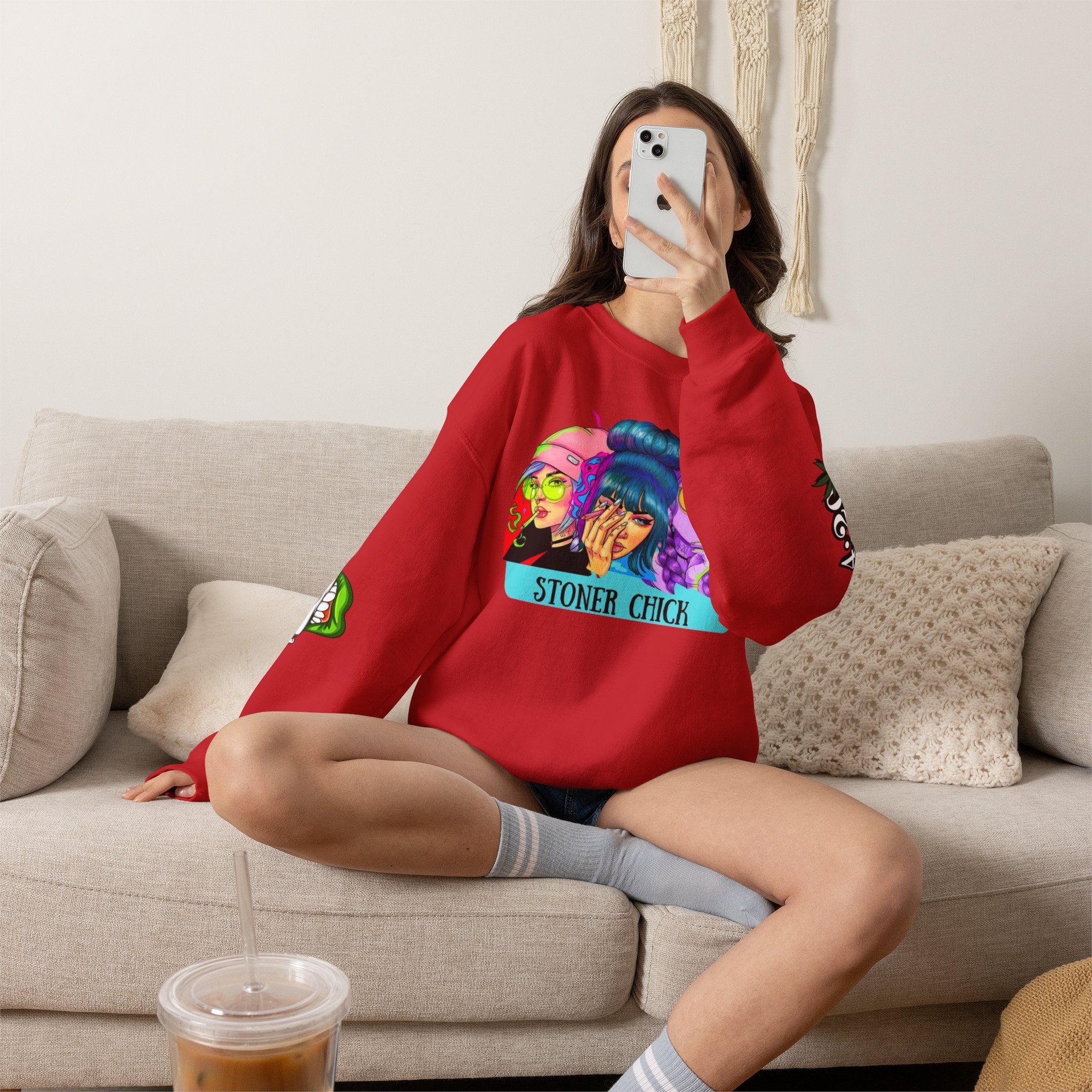 Stoner Chicks Crewneck Sweatshirt — Retro Cannabis Graphic