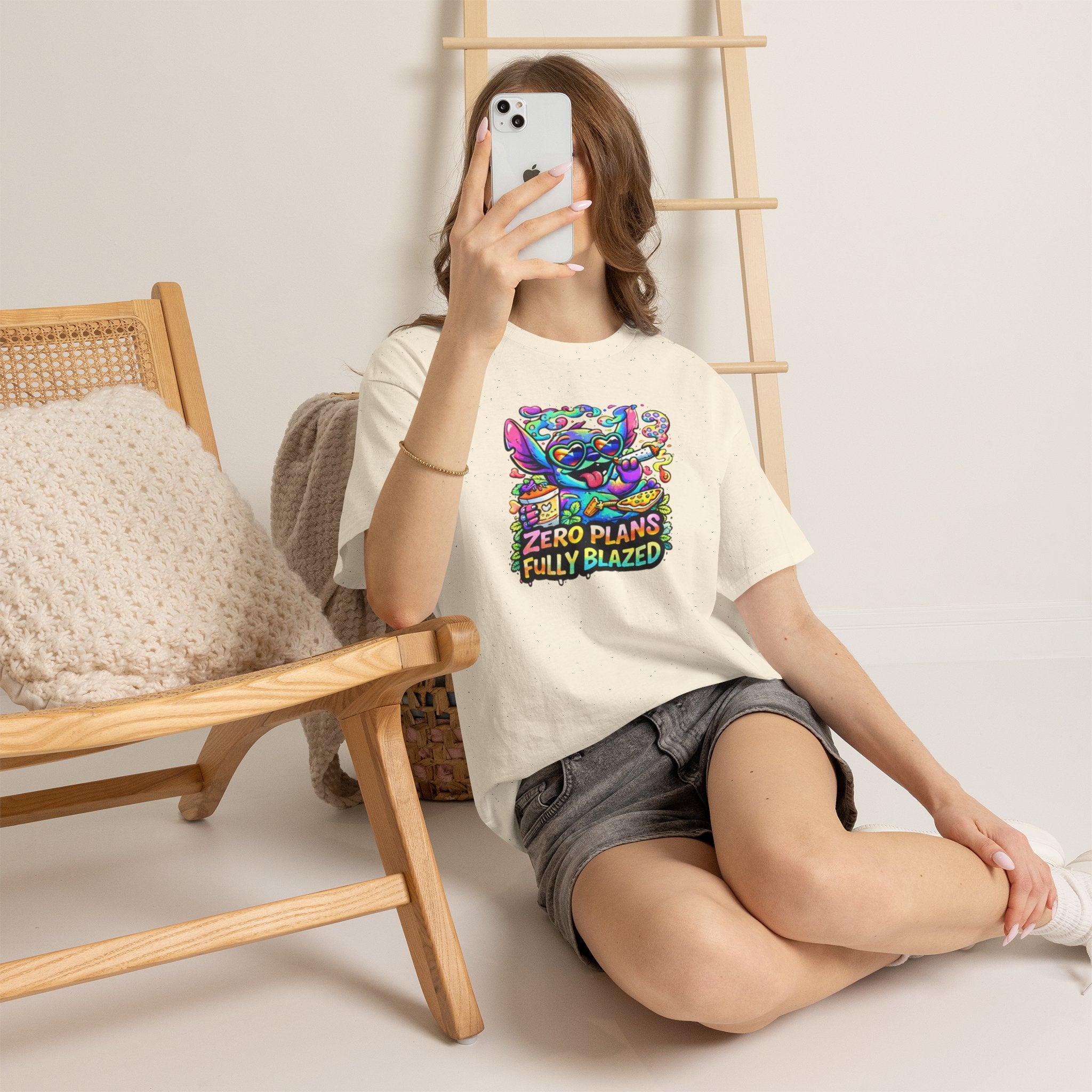 Zero Plans Fully Blazed Tee — Colorful Stoner Cat Graphic T-Shirt