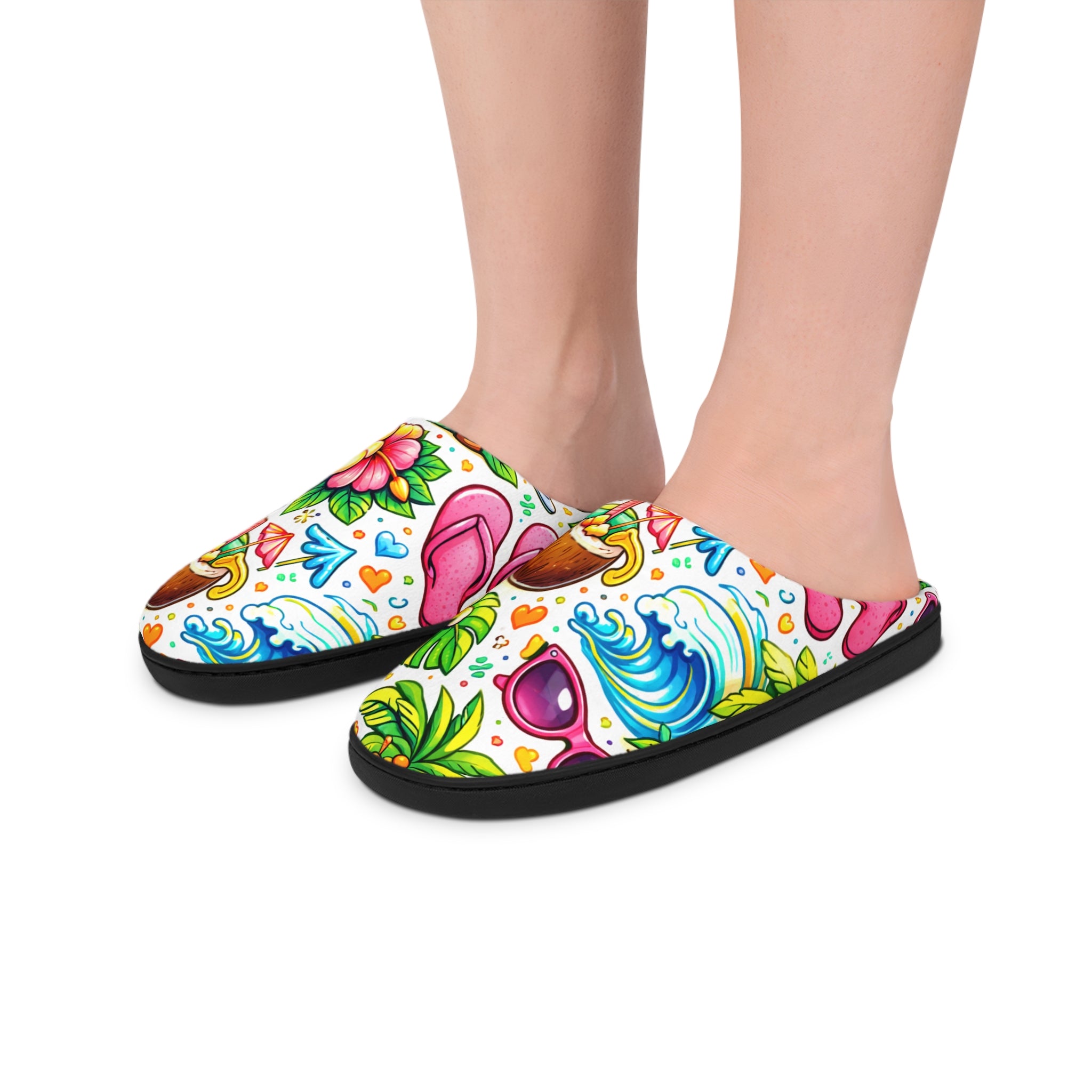 Tropical Mushroom Floral Slippers — Colorful Hawaiian Indoor House Shoes