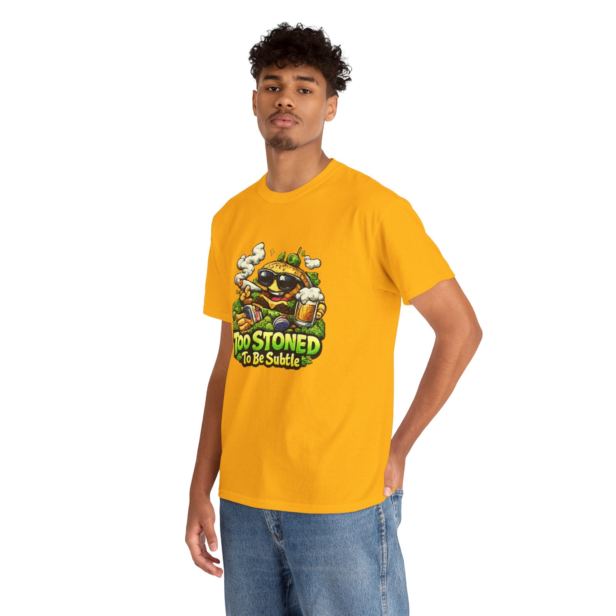 Too Stoned To Be Subtle Tee - Funny Retro Cartoon Burger Cannabis T-Shirt