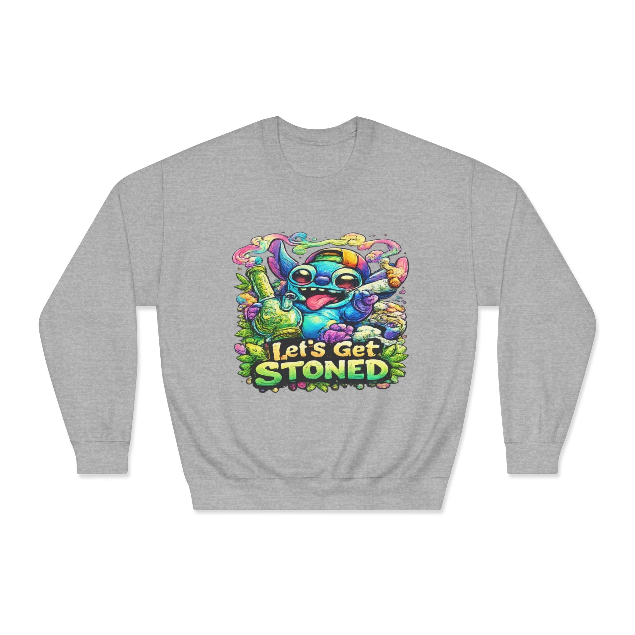 Let's Get Stoned Crewneck Sweatshirt – Colorful Psychedelic Alien Graphic